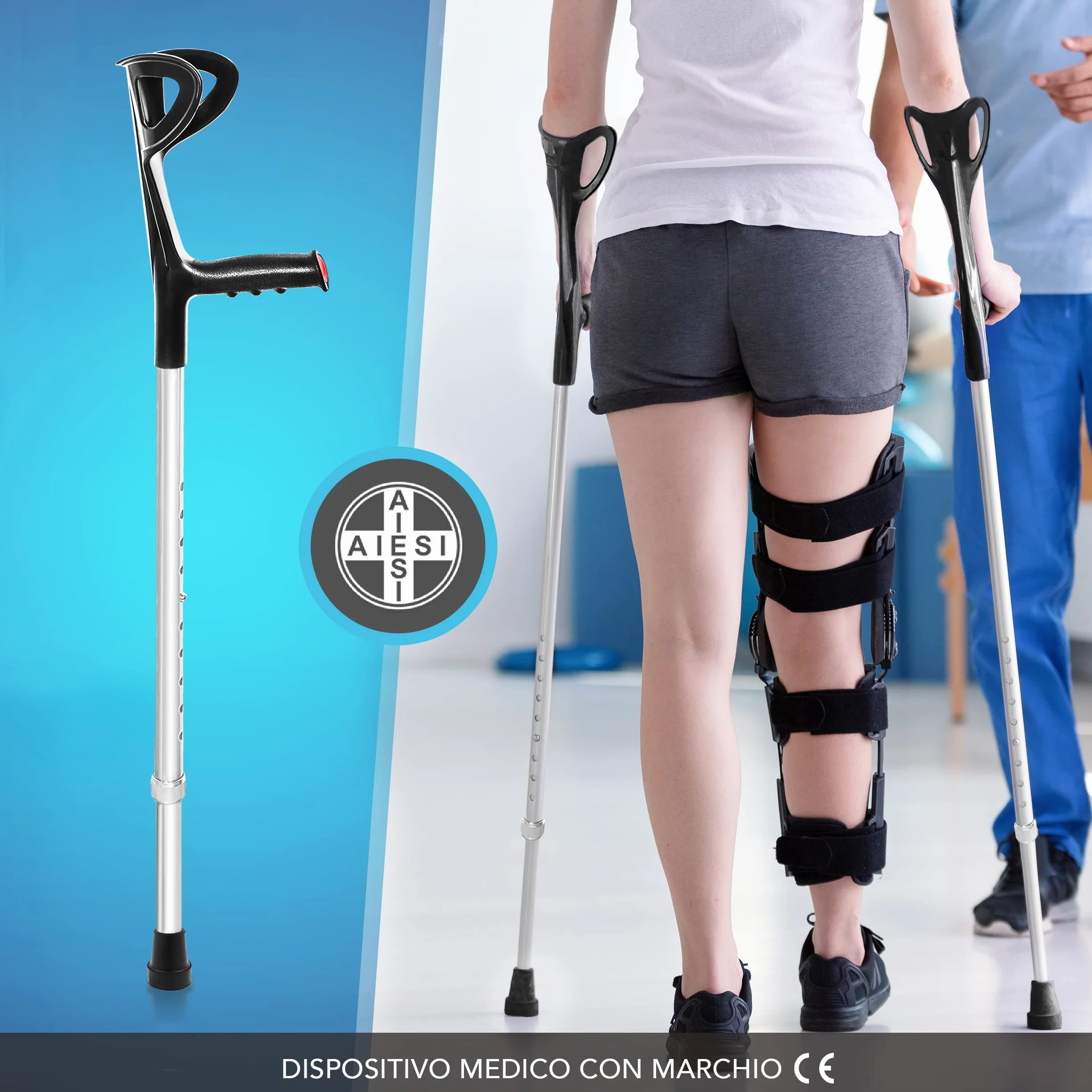 AIESI® Lekka kula ortopedyczna z regulacją wysokości z anodyzowanego aluminium, kolor czarny, Gwarancja 24 miesiące