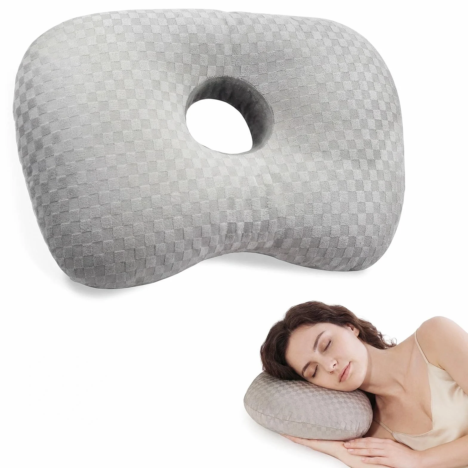 Piercing Ear Hole Pillows, poduszka do piercingu w kształcie pączka, wypełnienie z olyestrem, poduszka do przekłuwania uszu dla osób śpiących na boku, z otworem na ucho, dla osób cierpiących