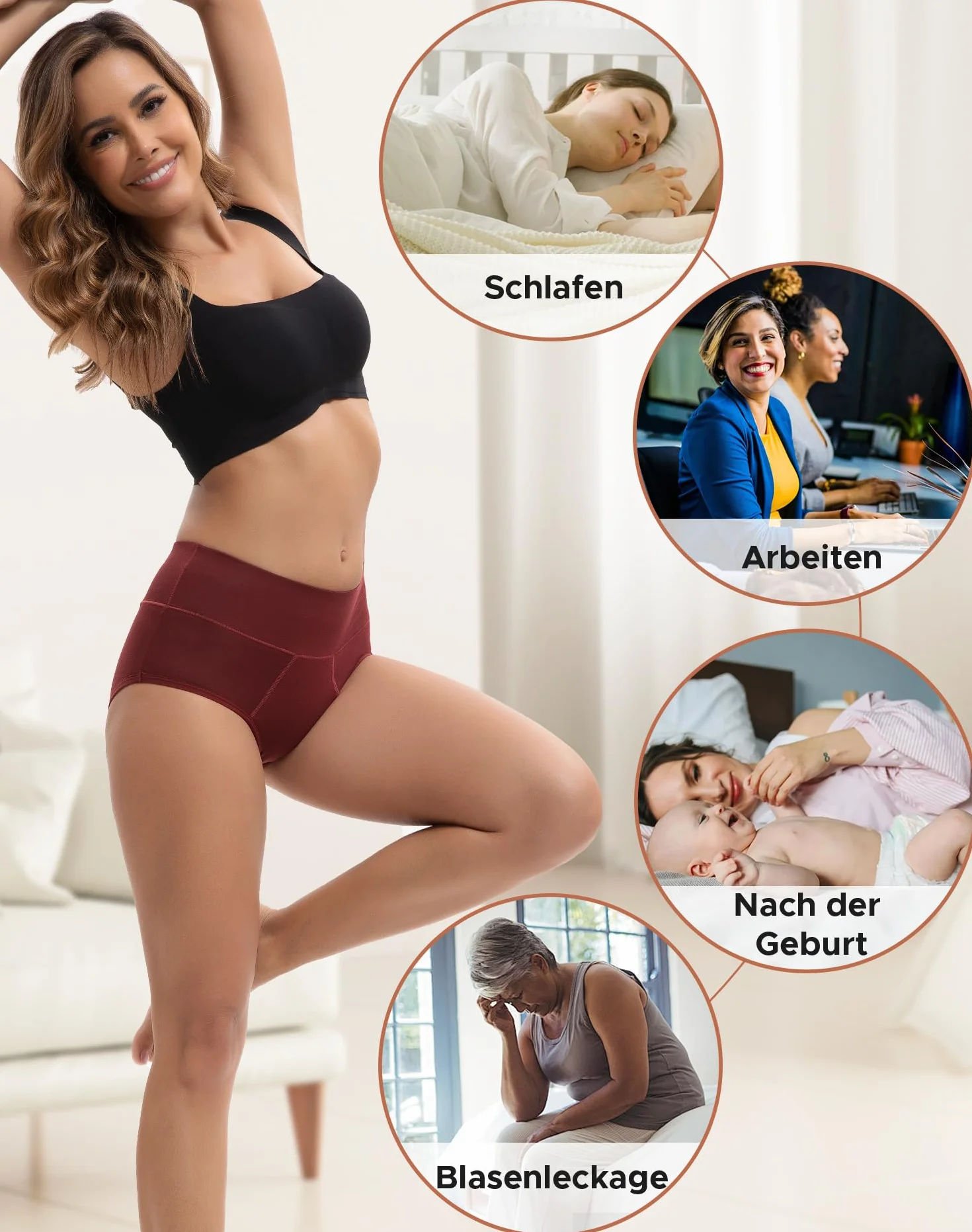 INNERSY Bielizna okresowa, silne krwawienie, bambus, wysoka talia, bielizna menstruacyjna, 3 sztuki