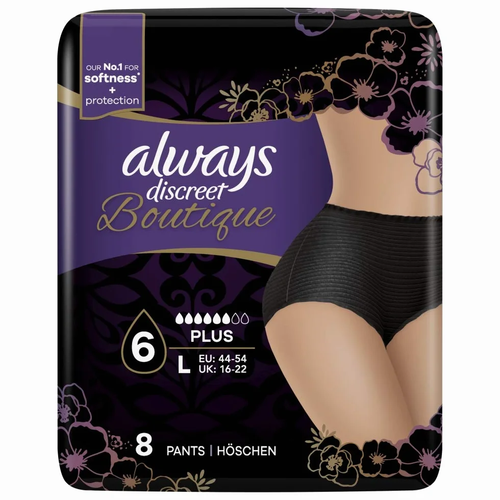 Always Discreet Spodnie butikowe Plus czarne duże 2 opakowania po 8