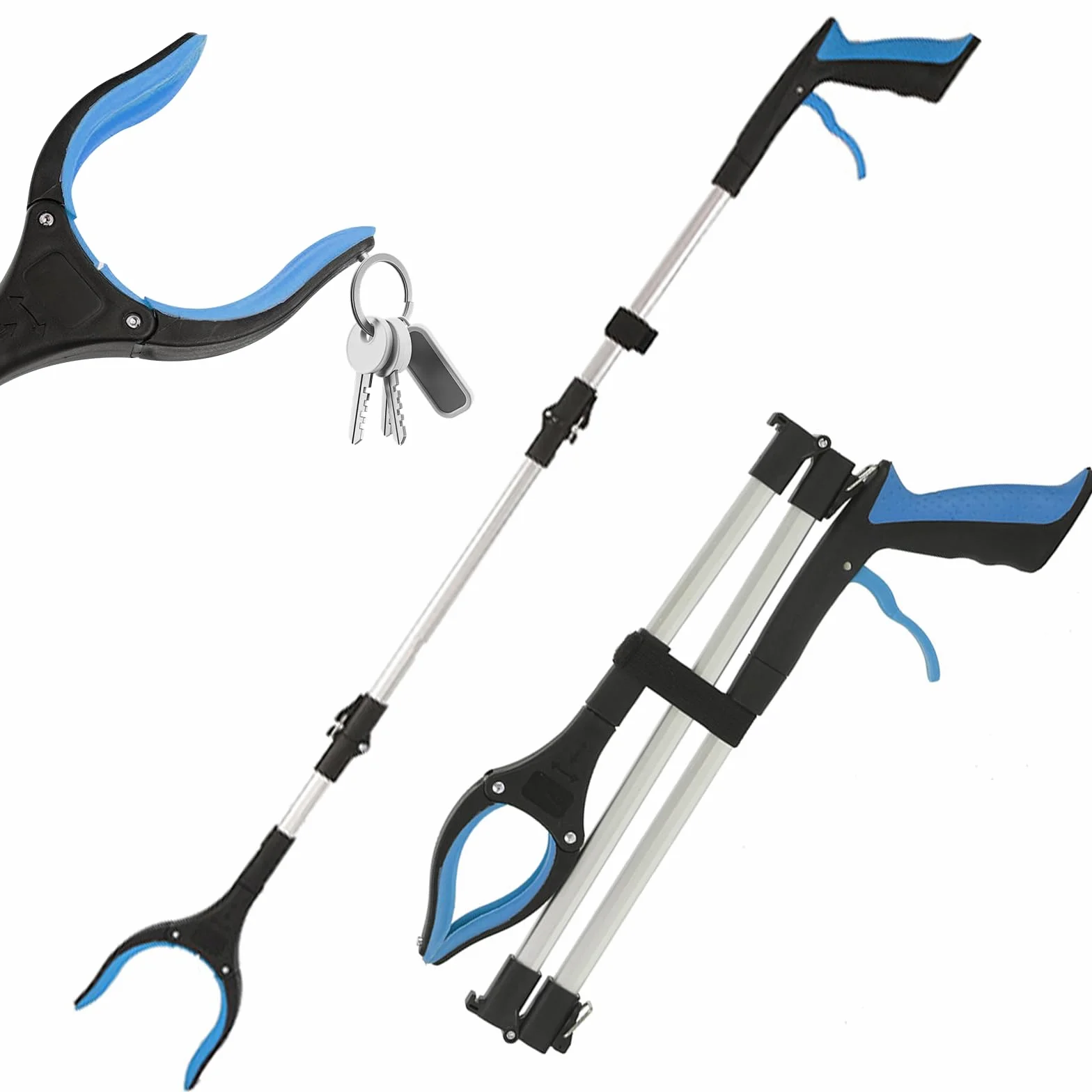 Szczypce Chwytakowe 110 cm dla Seniorów, Aluminiowe Szczypce Smieci, Składane Chwytające z Mocnym Uchwytem i Głowicą Obrotową 360°, Składany Chwyt dla Seniorów, Obrotowy Chwytak