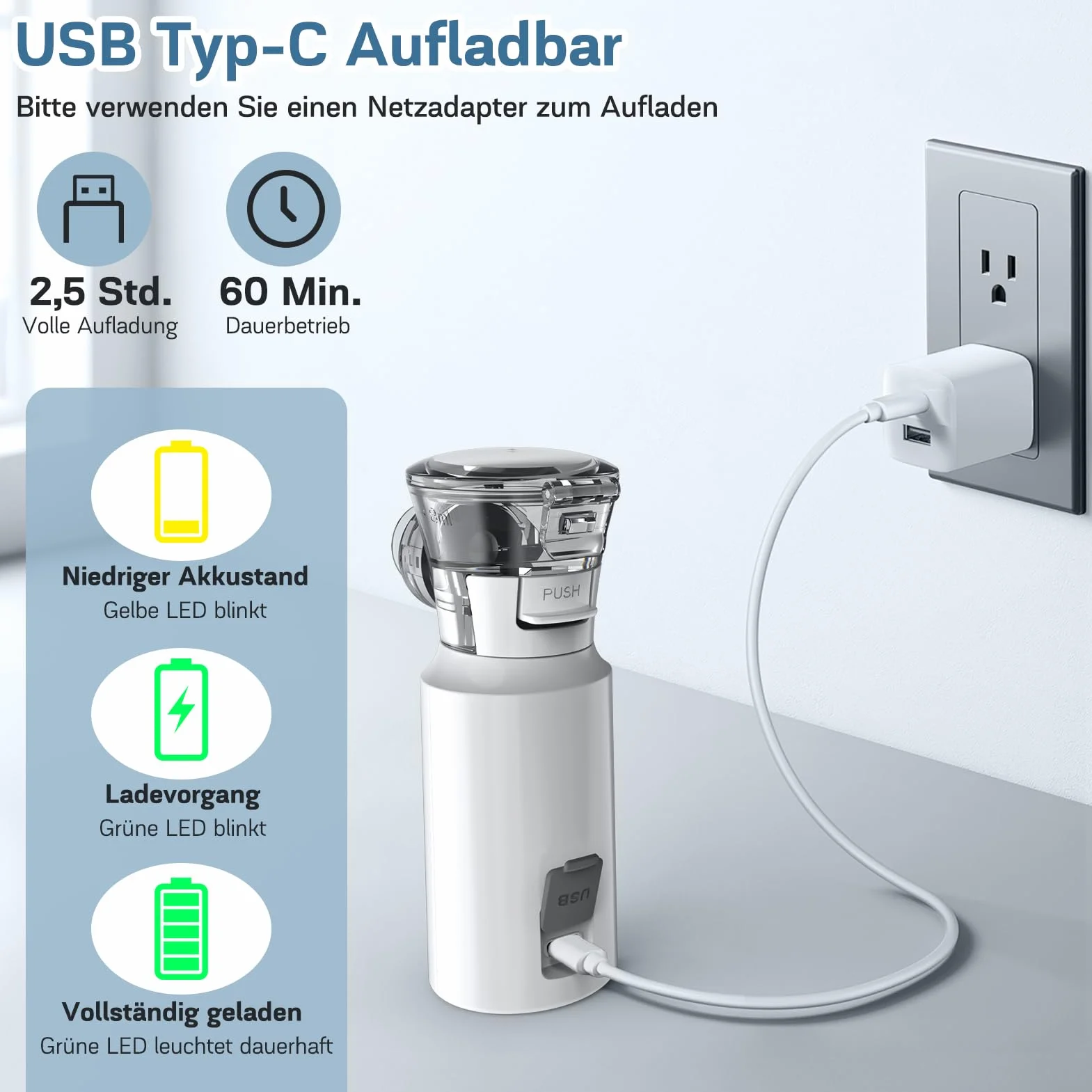 Nigecue Inhalator Przenośny Zestaw Nebulizatora Cichy Nebulizator z Ustnikiem i Maseczką dla Dzieci i Dorosłych, Ładowany przez USB