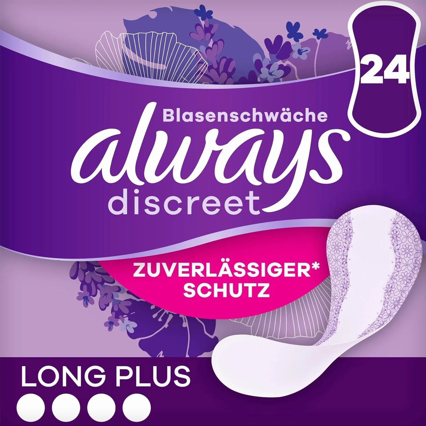 Always Discreet Long Plus wkładki do pończoch na nietrzymanie moczu (24 wiązania) dla kobiet, silna ochrona, której prawie nie czujesz