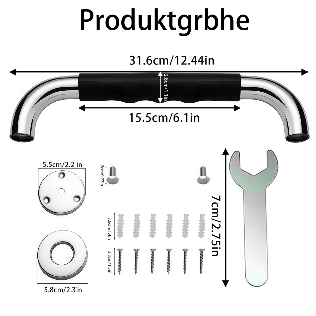 Uchwyty do wanny dla seniorów, 2 sztuki, antypoślizgowe uchwyty, 30 cm, stal nierdzewna, uchwyt do wanny ze śrubą, do WC i łazienki dla osób niepełnosprawnych