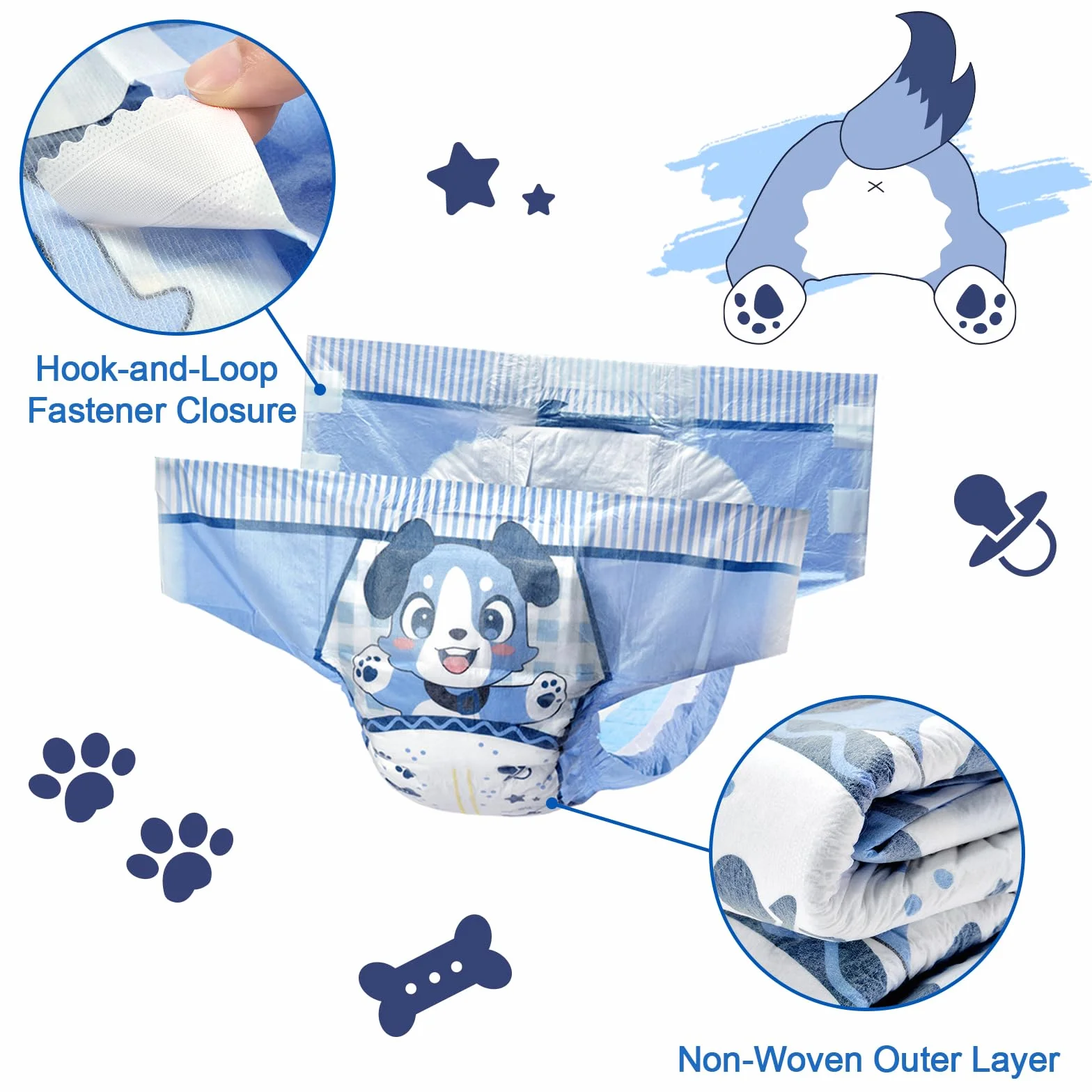LittleForBig Regulowane Zapięcie na Rzep Materiałowe Plecy Pielucha Drukowana Dla Dorosłych 10 Sztuk - Mały Niebieski BabyFur (Medium 71-96 cm)