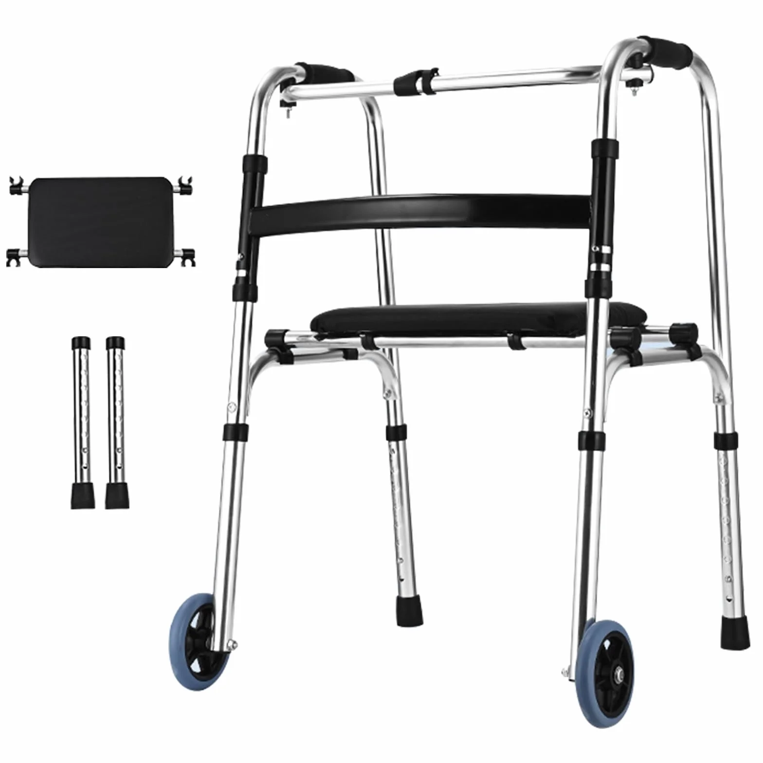 Aluminiowy składany chodzik dla seniorów z kółkami, 8-poziomowa regulacja wysokości, do 180 kg