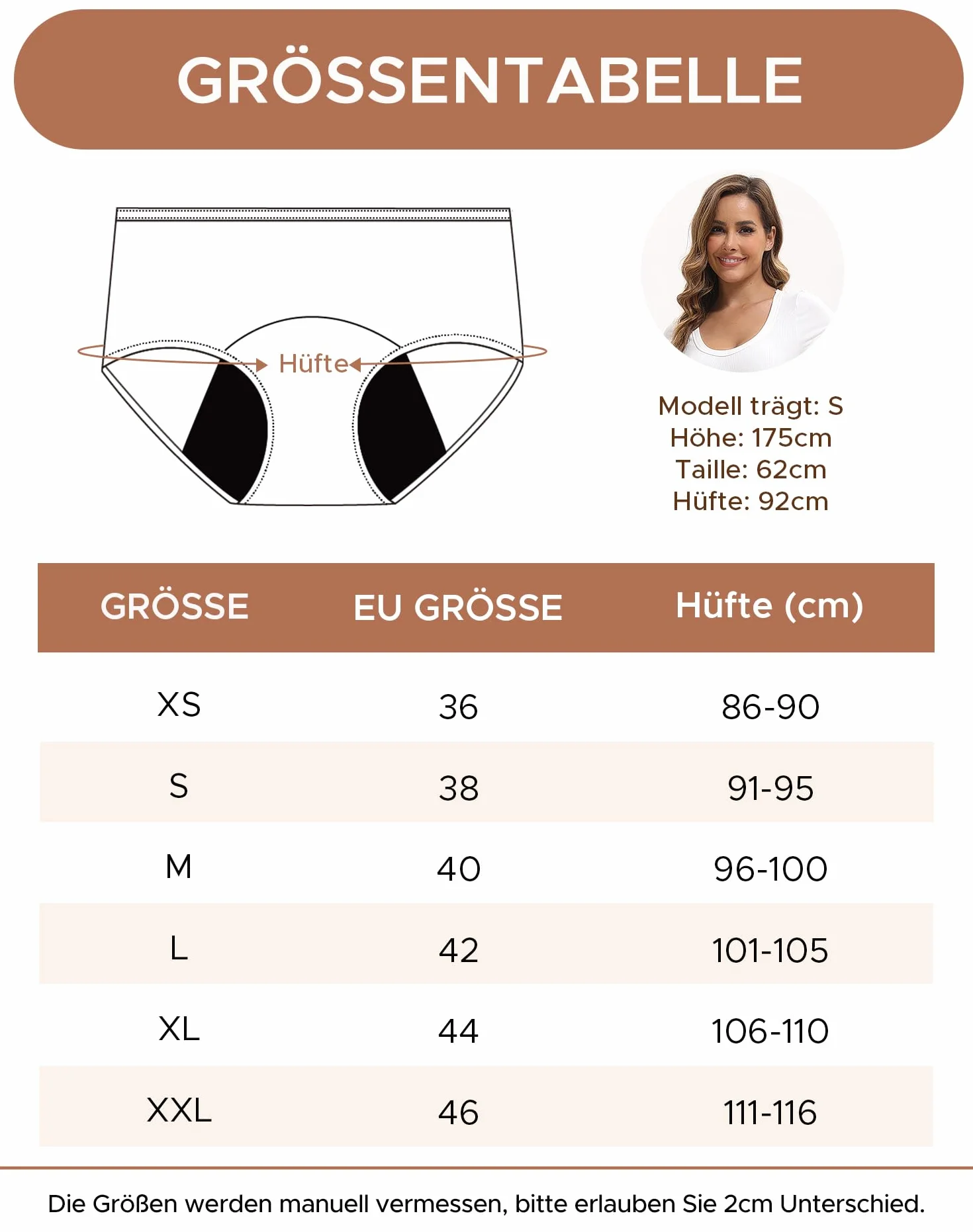 INNERSY Bielizna okresowa, silne krwawienie, bawełna, majtki menstruacyjne, szczelne, 3 sztuki w opakowaniu, czerwone wino, jasny brąz, terakota, S