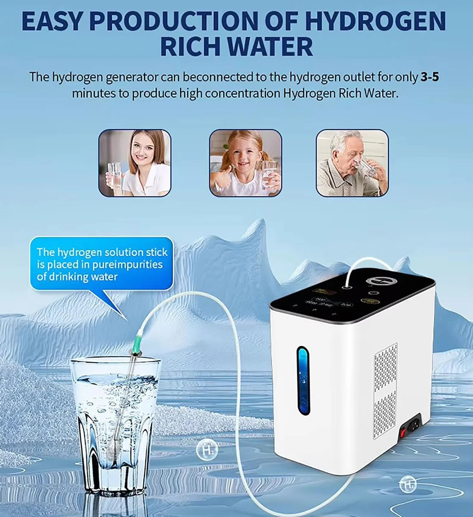 PEM Tech Generator wodoru do inhalacji H2 500/1000/1500 ml/min wysoka czystość 99,99% dwa wyjścia 500ml