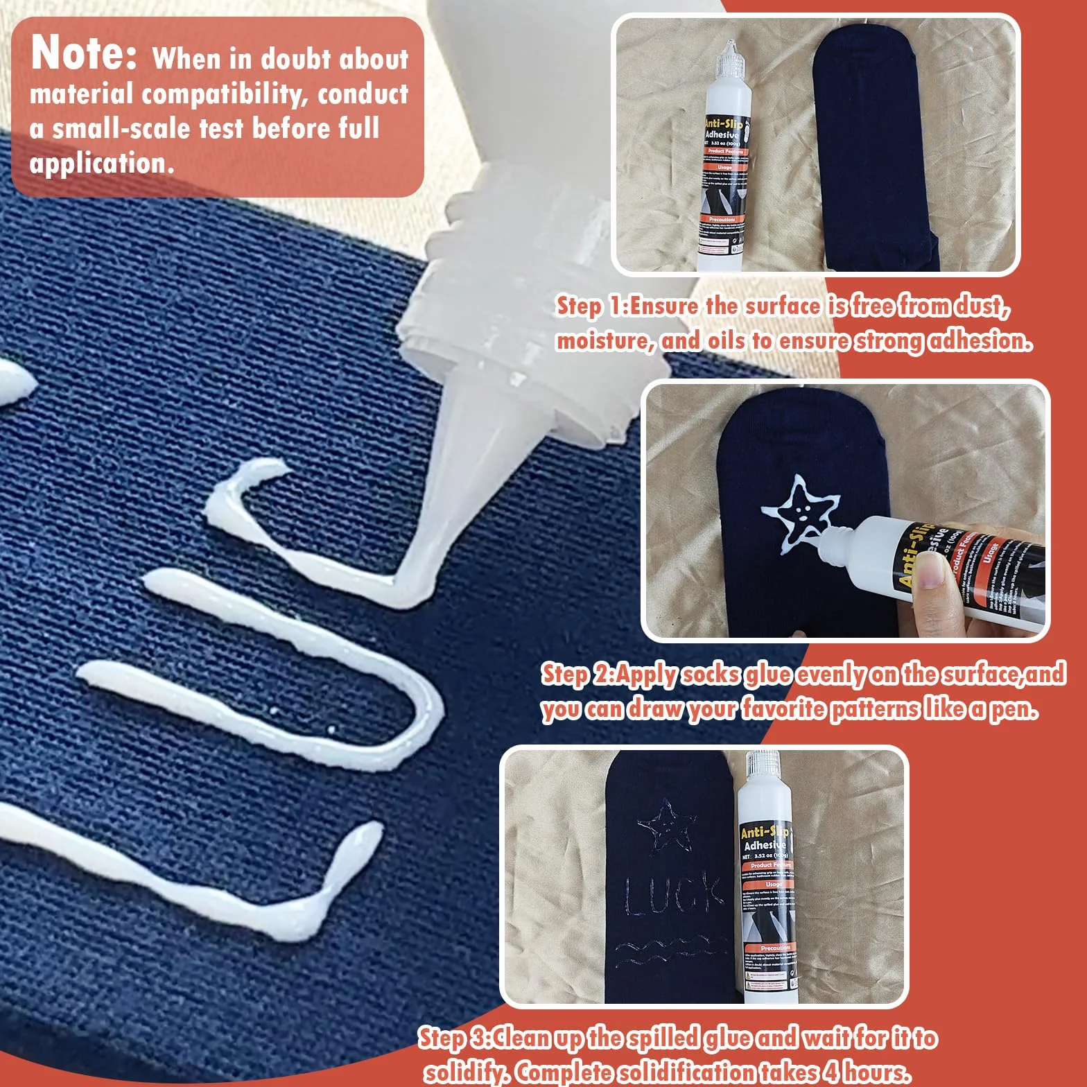 Sock Stop antypoślizgowa 100 g przezroczysta farba antypoślizgowa na bazie wody (nie lateks), do tekstyliów, bezpieczna przyczepność na gładkich podłogach, łatwe zastosowanie z butelki