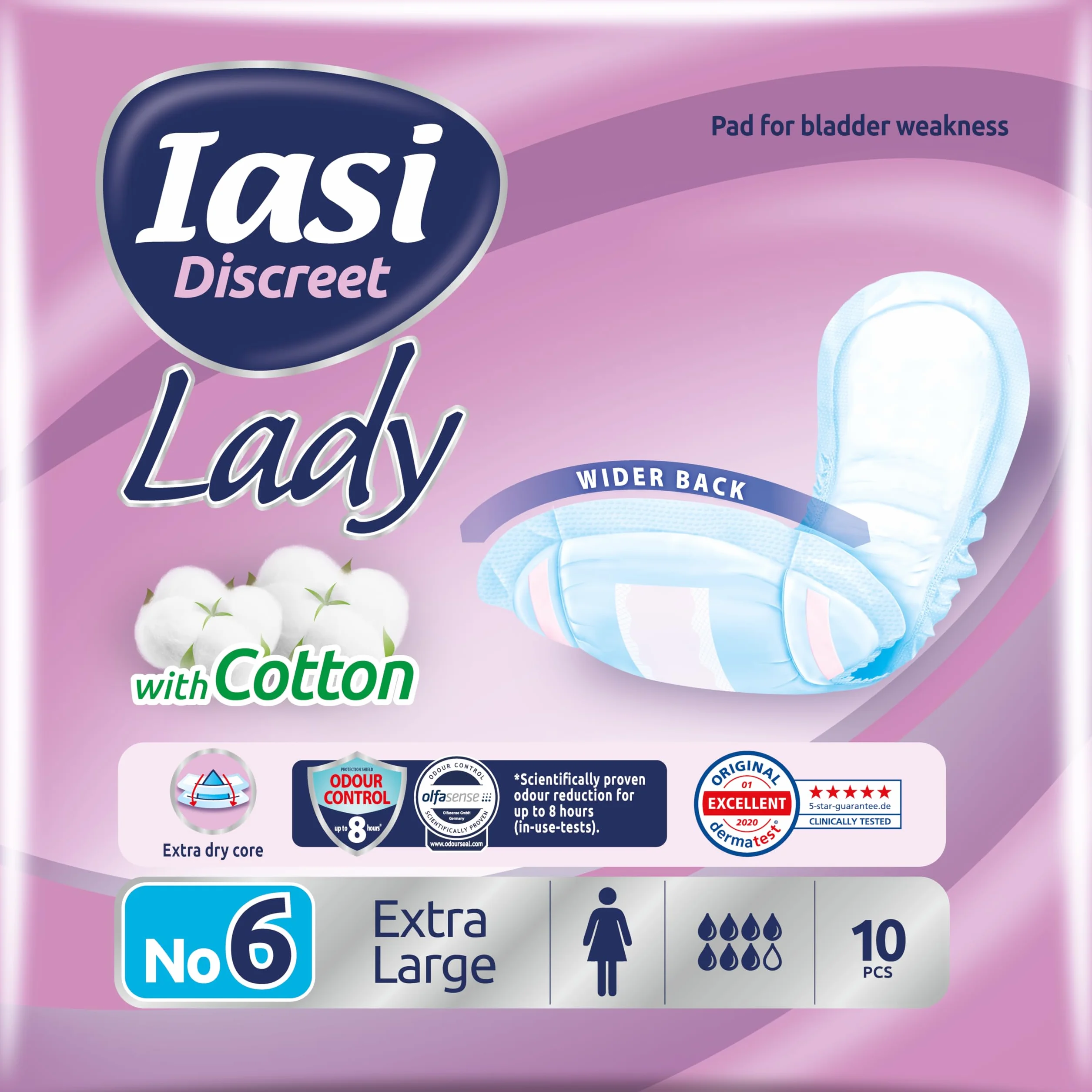 IASI Discreet LADY, lekkie i umiarkowane damskie sorbenty wyciek moczu, bardzo duży rozmiar, 10 sztuk