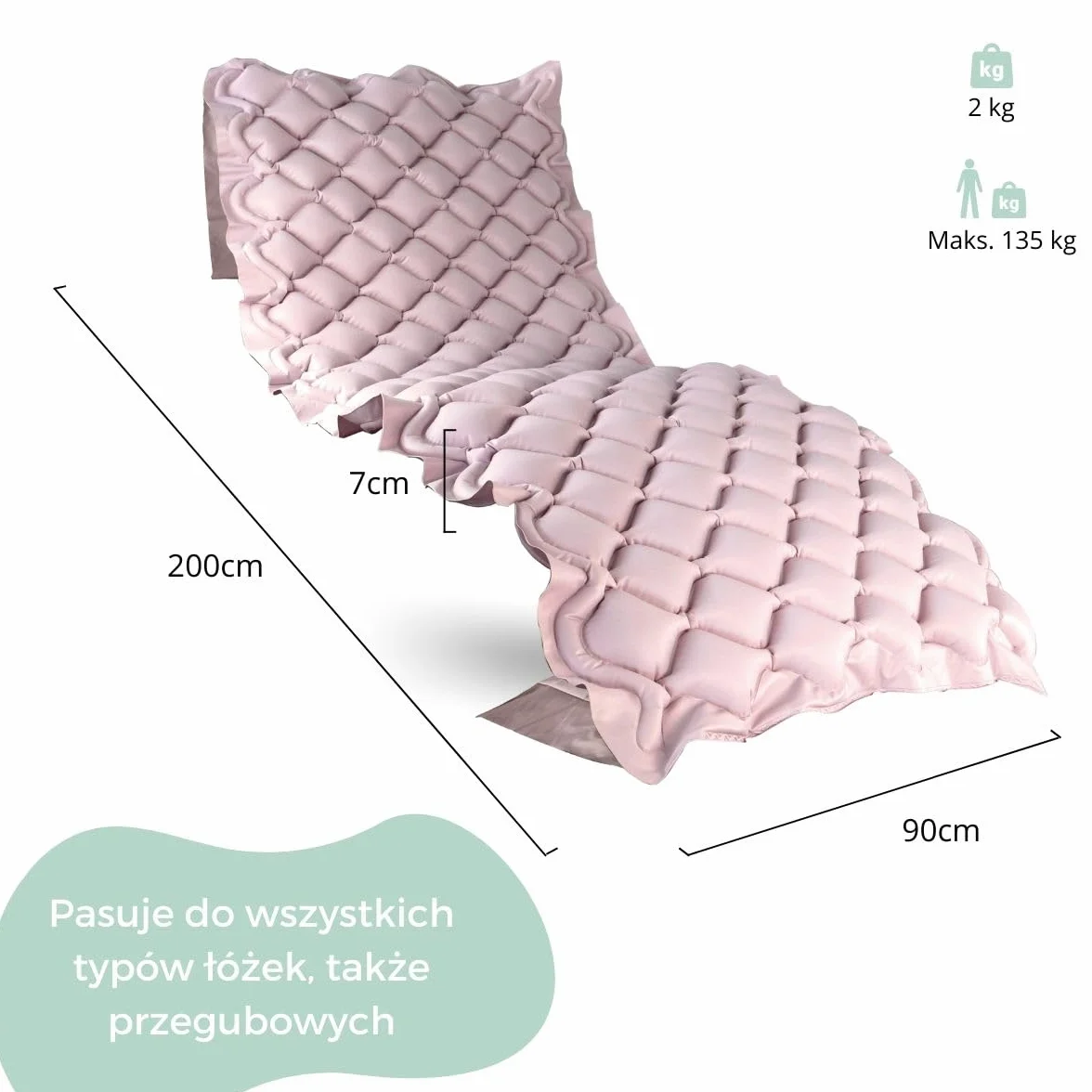 Mobiclinic Materac przeciwodleżynowy Mobi 1 200x90x7 cm 130 komórek Trudnopalny medyczny PVC Beżowy