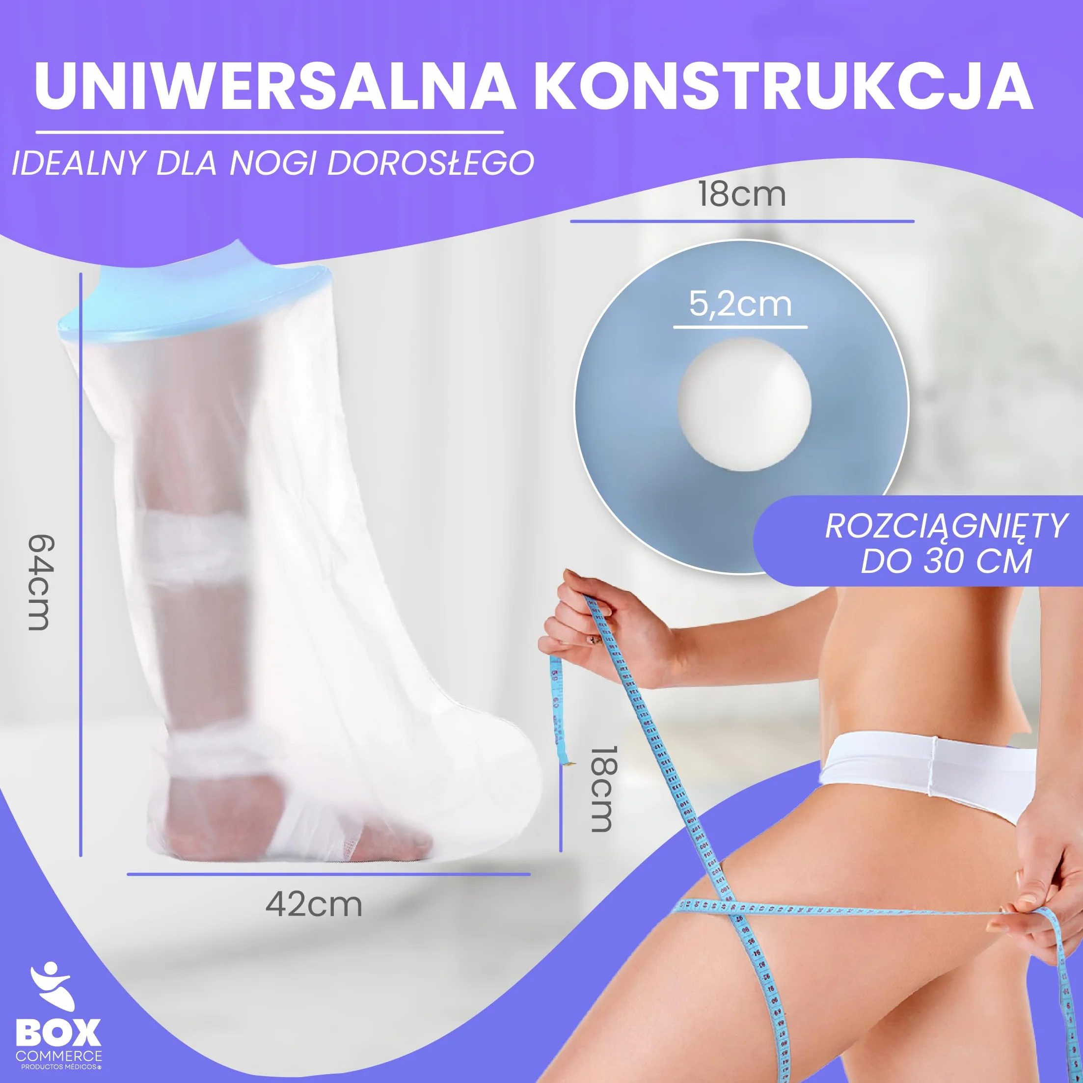 Wodoodporna Osłona na Gips Nogi do Prysznica – Ochronna Nakładka na Nogę, Utrzymująca Bandaże i Rany Suche – Wielokrotnego Użytku Silikonowa Osłona dla Dorosłych z Oparzeniami i Ranami