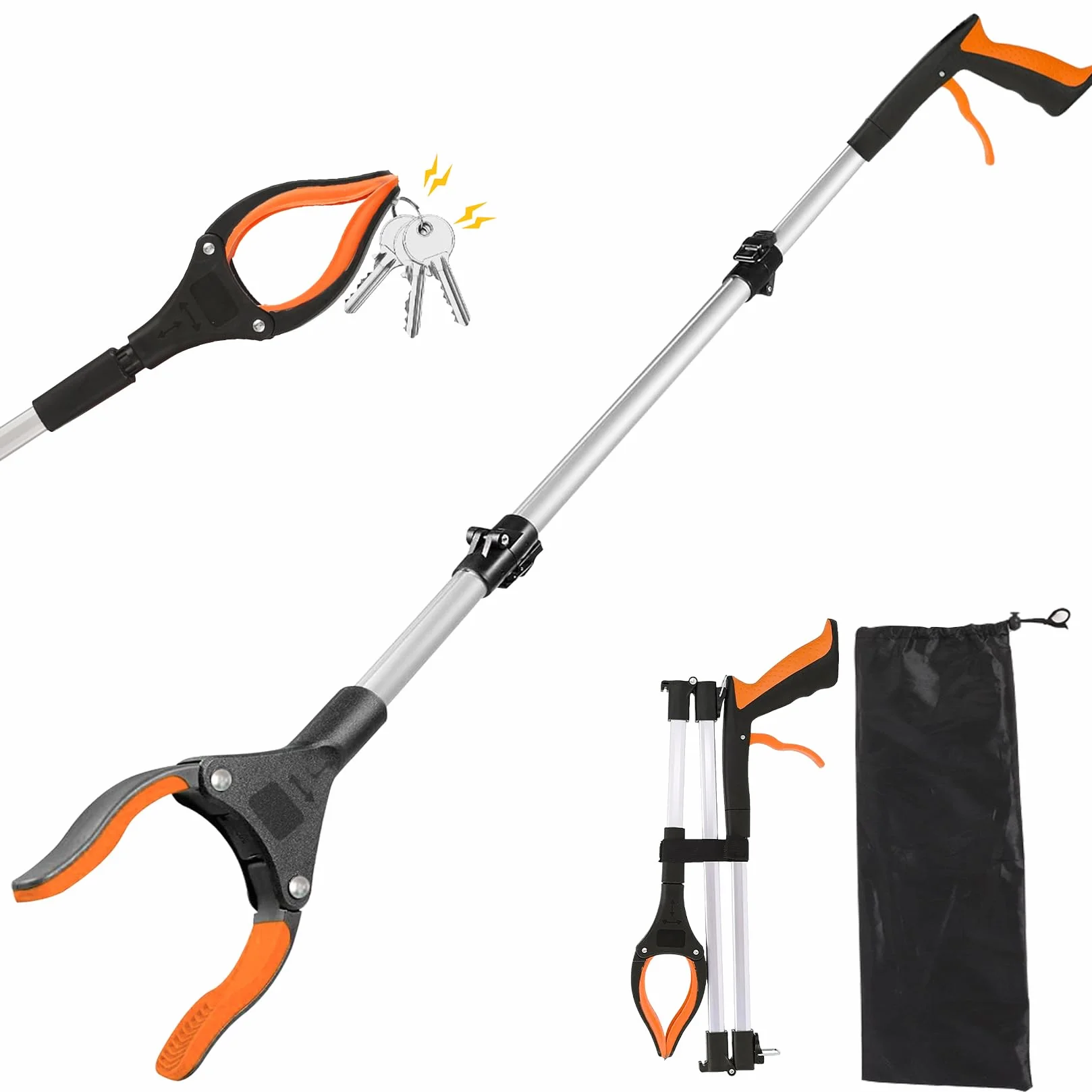 Idota Szczypce chwytakowe dla seniorów, 109 cm, składany, z magnetycznym ramieniem, obracana o 360°, aluminiowe szczypce do chwytania śmieci, długie narzędzie do chwytania śmieci, zbierania śmieci