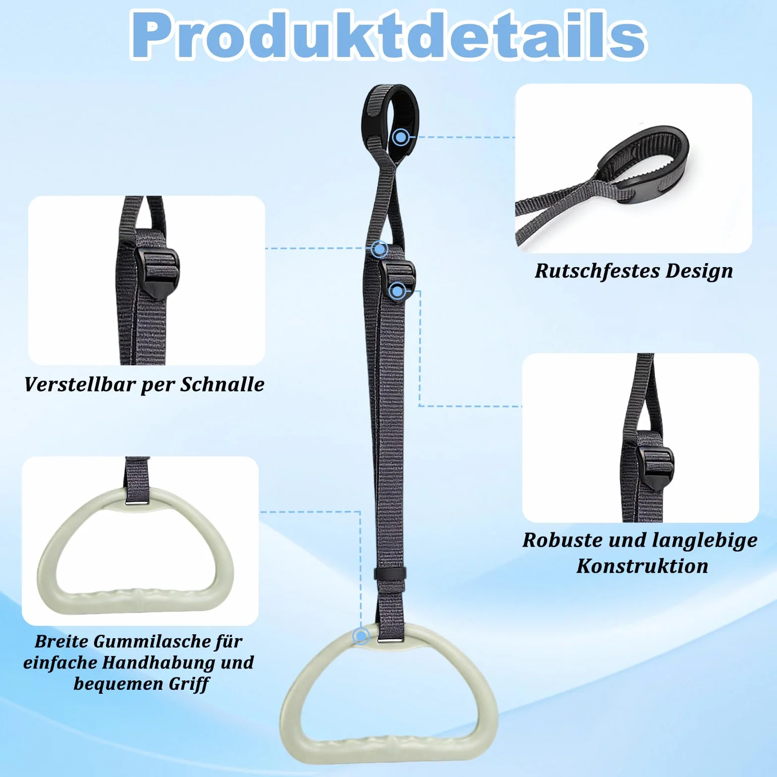 Foonary Uchwyt do baldachimu, antypoślizgowy, trapezowy uchwyt z regulowanym paskiem, ergonomiczny kształt, uchwyt łóżka z regulacją wysokości, uchwyt do prostowania, uchwyt zapasowy do baldachimu