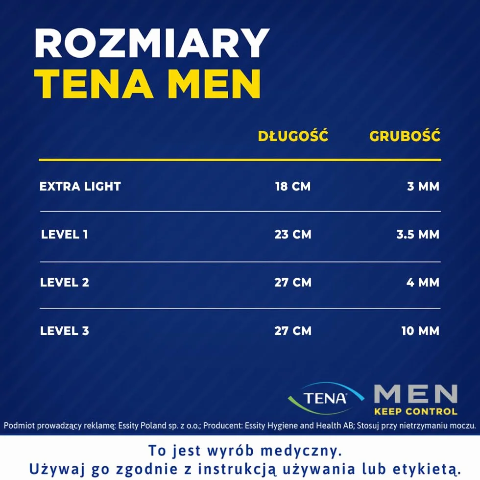 Wkładki męskie TENA Men Active Fit Level 1 na lekkie nietrzymanie moczu - urologiczne, higieniczne podpaski na nietrzymanie moczu dla dorosłych (1 opakowanie 24 sztuk)