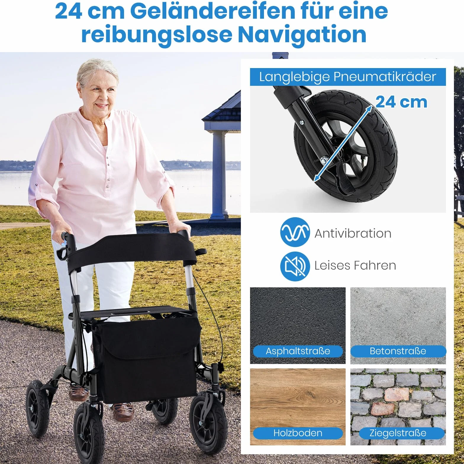 GOPLUS Rollator składany, 6-stopniowa regulacja wysokości, aluminiowy, obciążenie do 160 kg