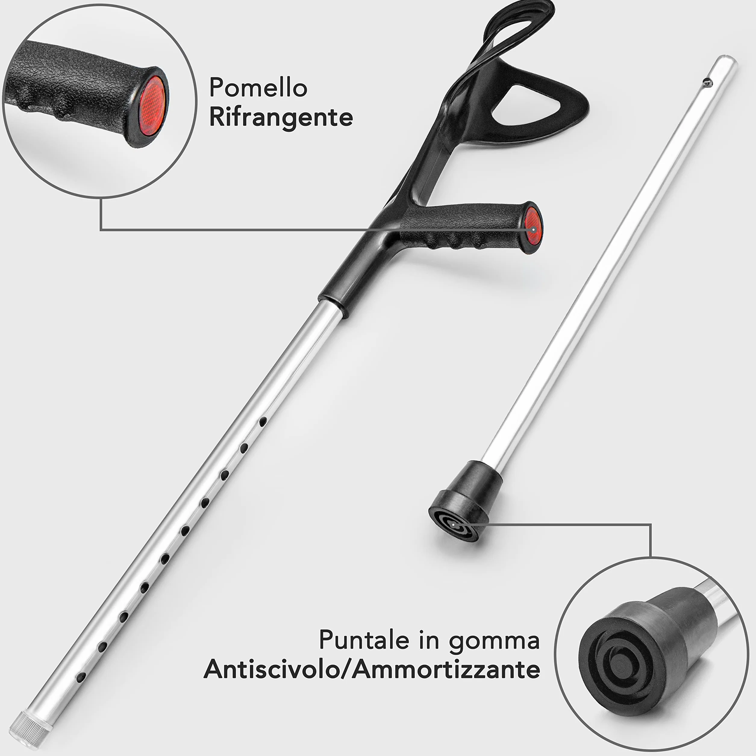 AIESI® Lekka kula ortopedyczna z regulacją wysokości z anodyzowanego aluminium, kolor czarny, Gwarancja 24 miesiące