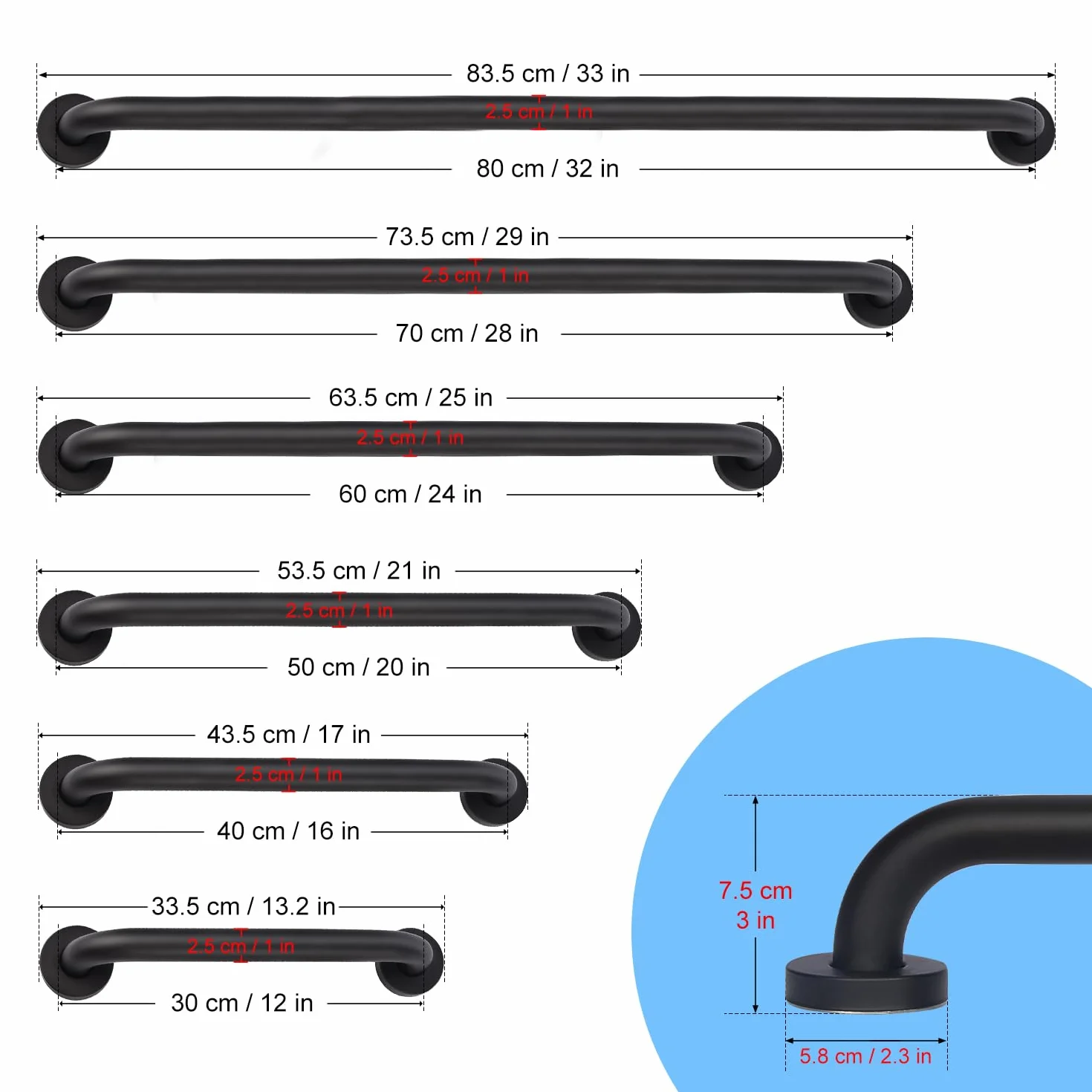 supregear Uchwyt łazienkowy, 30 cm, antypoślizgowy, stal nierdzewna 201, łazienka, uchwyt, olejem, czarny drążek ręczny do wanny, toalety, kuchni, sypialni, prysznica, ukryta śruba, montaż ścienny