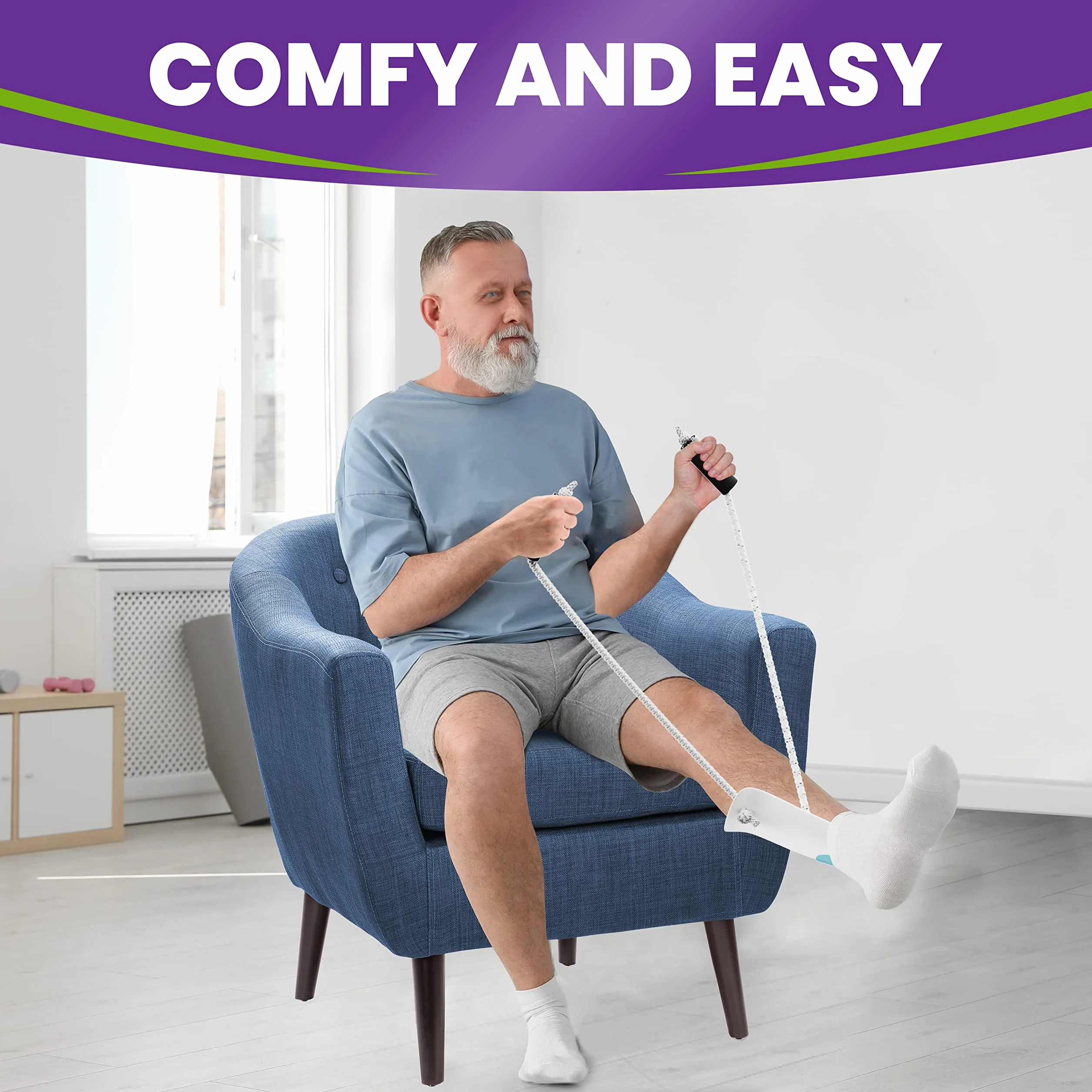 Mars Wellness Deluxe Molded Sock Aid Donner – piankowe uchwyty – 79 cm regulowane sznurki – pomoc w skarpetach kompresyjnych – Suwak – 1 opakowanie