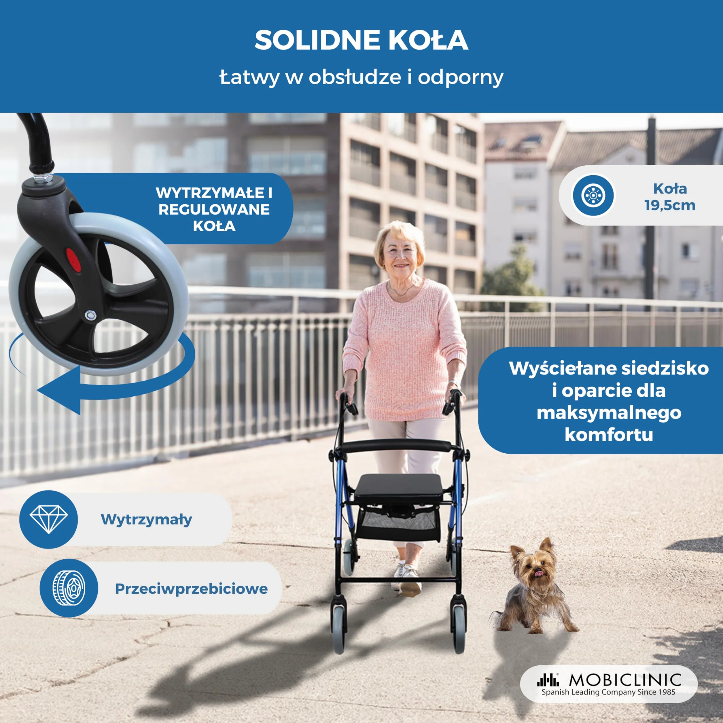 Mobiclinic Rollator Składany Regulowany 4 Koła Niebieski