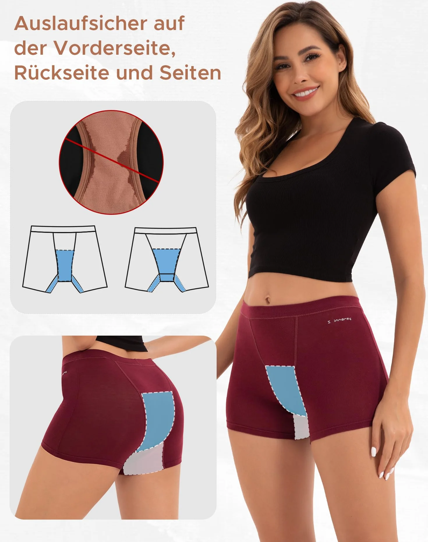 INNERSY Bielizna okresowa, silne krwawienie, bokserki damskie, wysoka talia, bielizna menstruacyjna