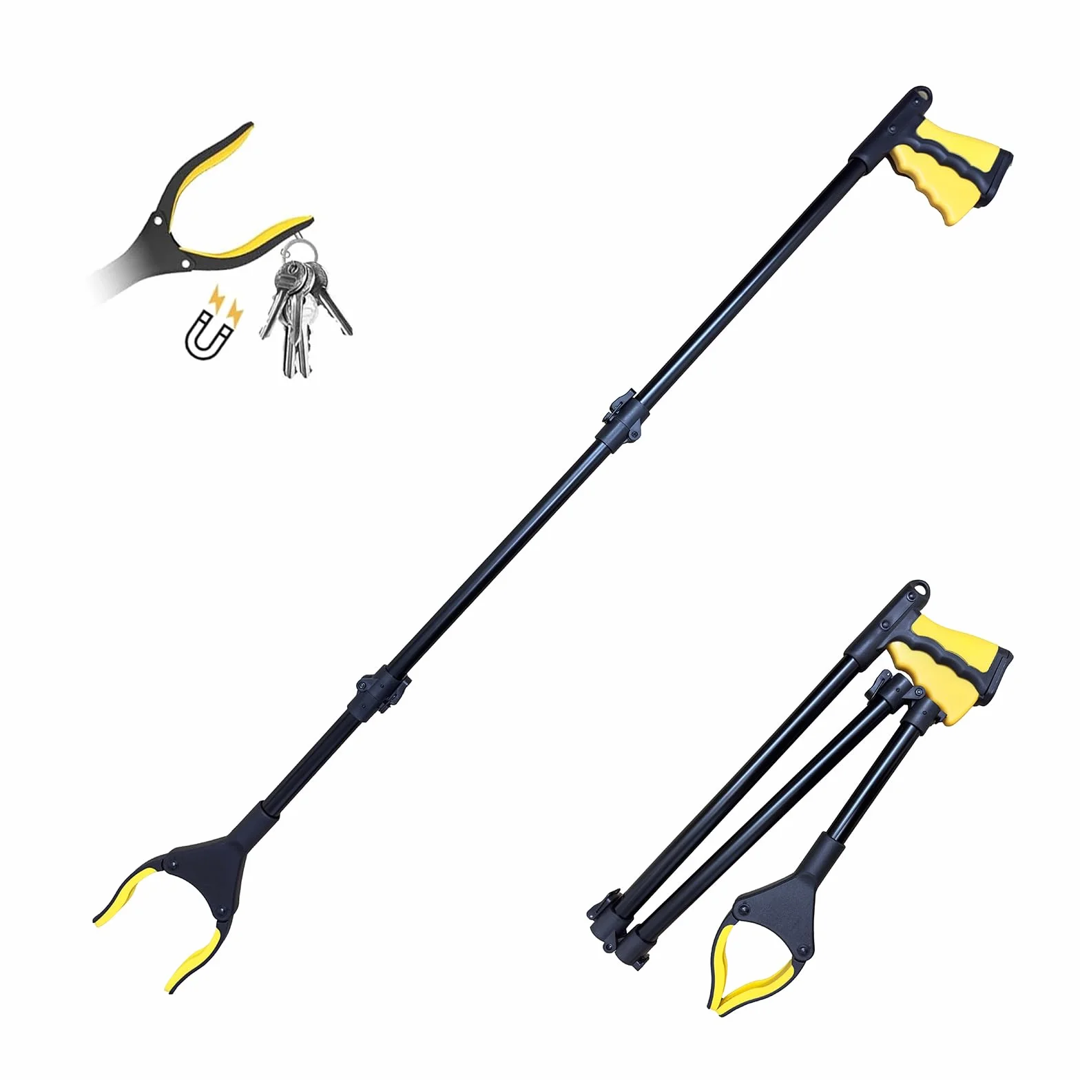 Szczypce chwytakowe dla seniorów, 110 cm, aluminiowe, długie, składane chwytaki z magnetycznymi końcówkami, pomoc w chwytaniu, dla osób niepełnosprawnych, zbieranie odpadów (czarne)