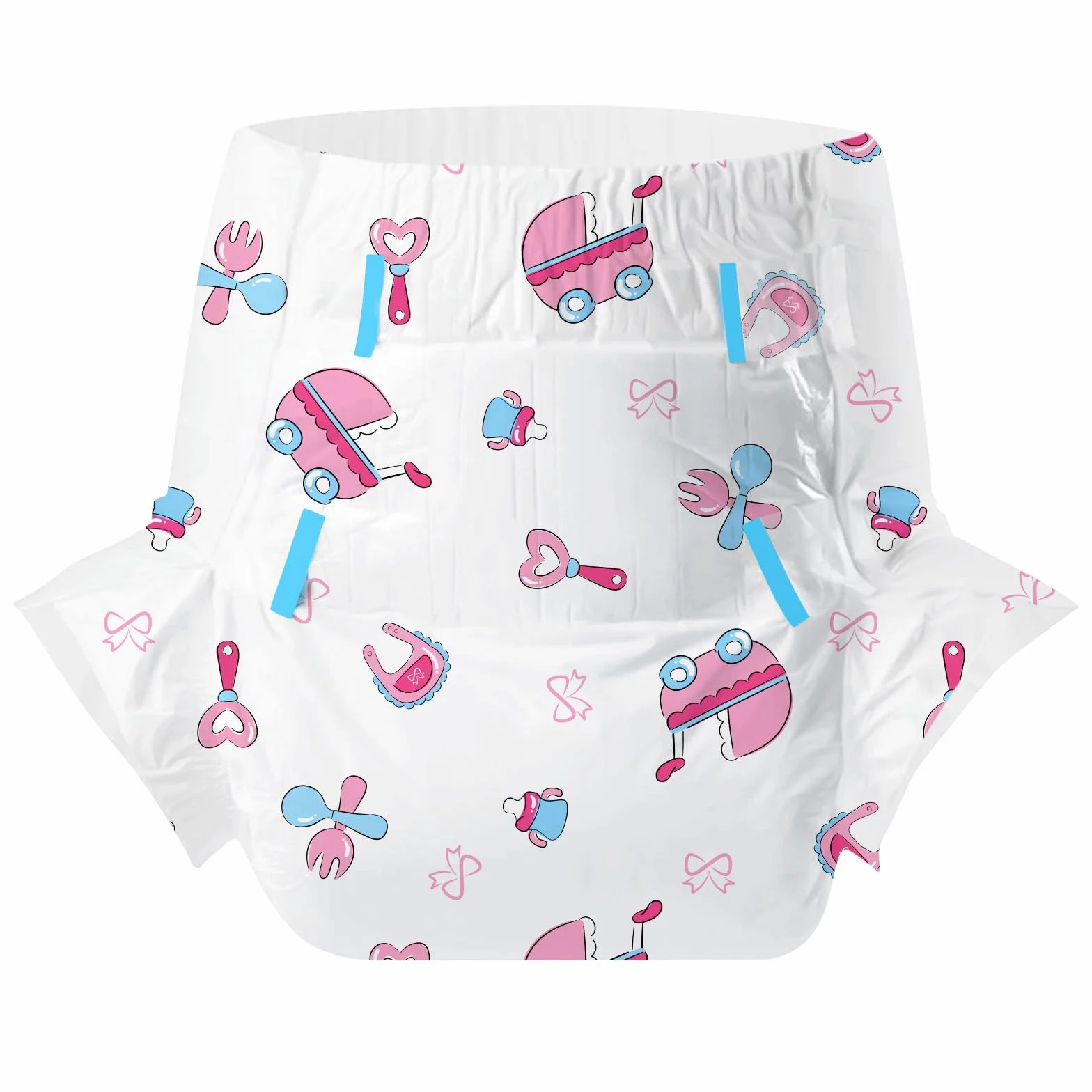 CutiePlusU Pieluchy dla dorosłych, 2 sztuki jednorazowe pieluchy inkontynencyjne z pętelkami, mocna absorpcja na noc - Baby Dream (rozmiar M 71-97 cm)