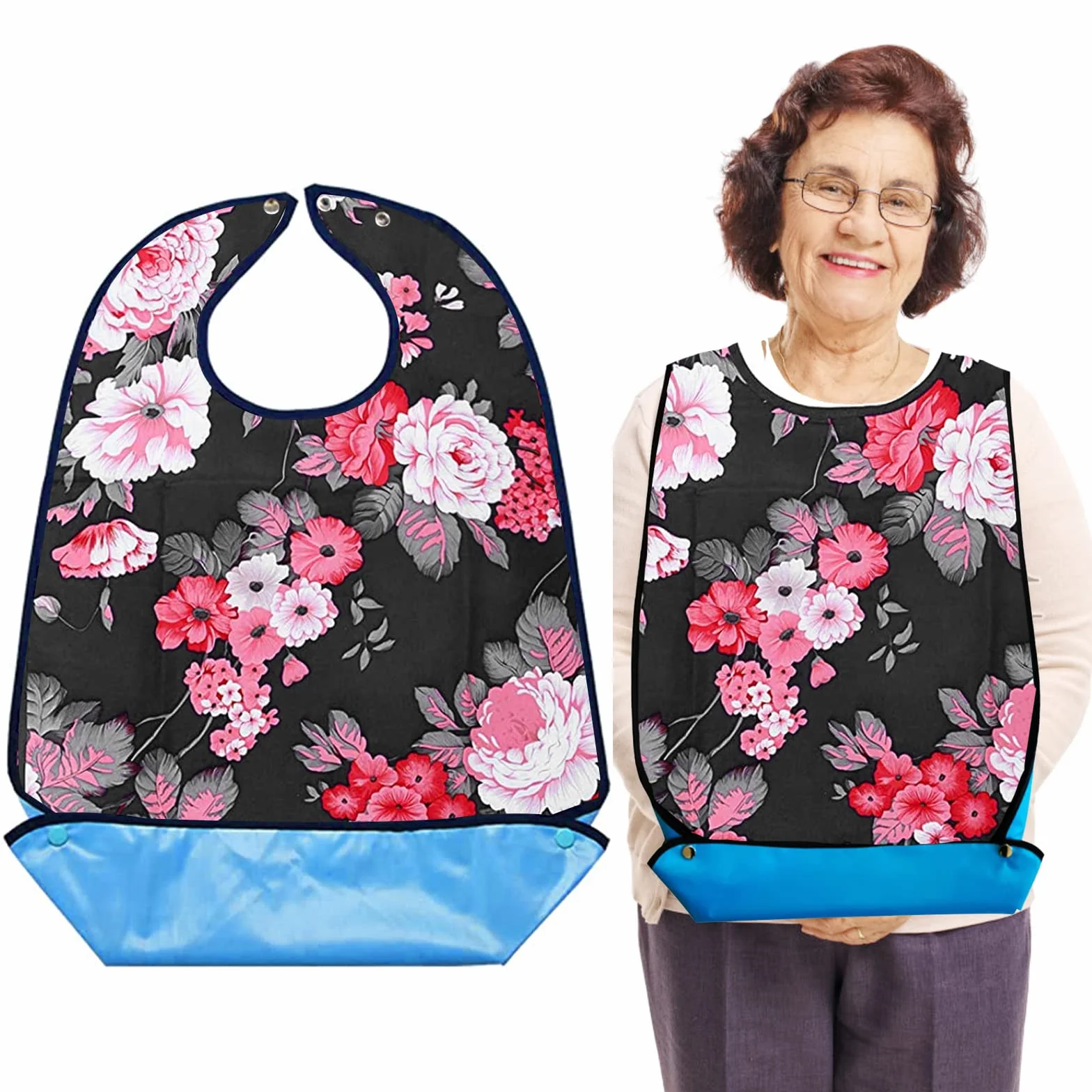 Łapka dla dorosłych, dla dorosłych, seniorów i niepełnosprawnych, kwiat, wodoodporny, regulowany, łapacz Crumb Catcher, unisex, dla dorosłych