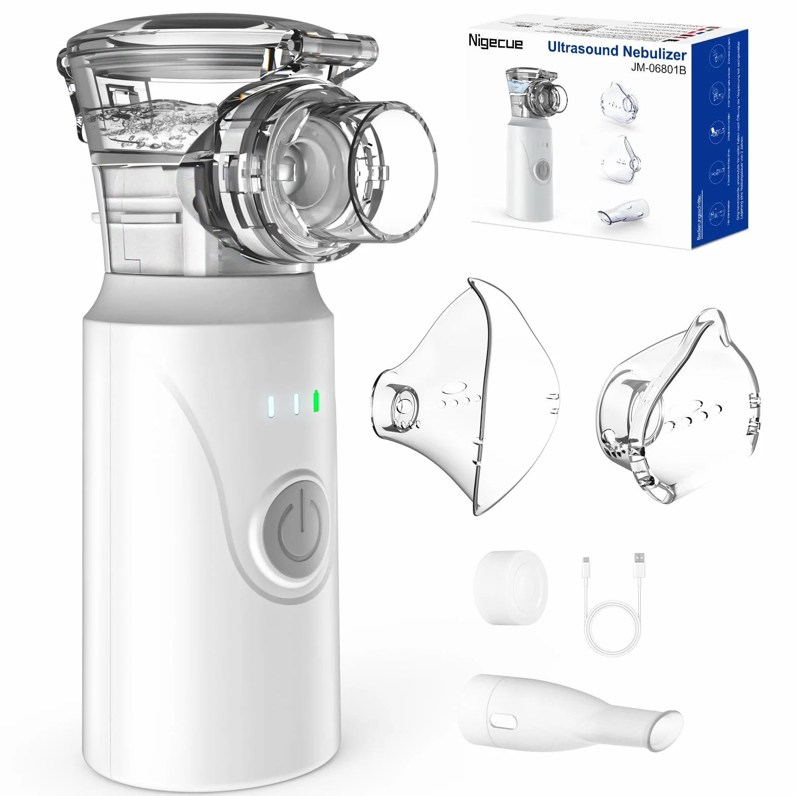 Nigecue Inhalator Przenośny Zestaw Nebulizatora Cichy Nebulizator z Ustnikiem i Maseczką dla Dzieci i Dorosłych, Ładowany przez USB