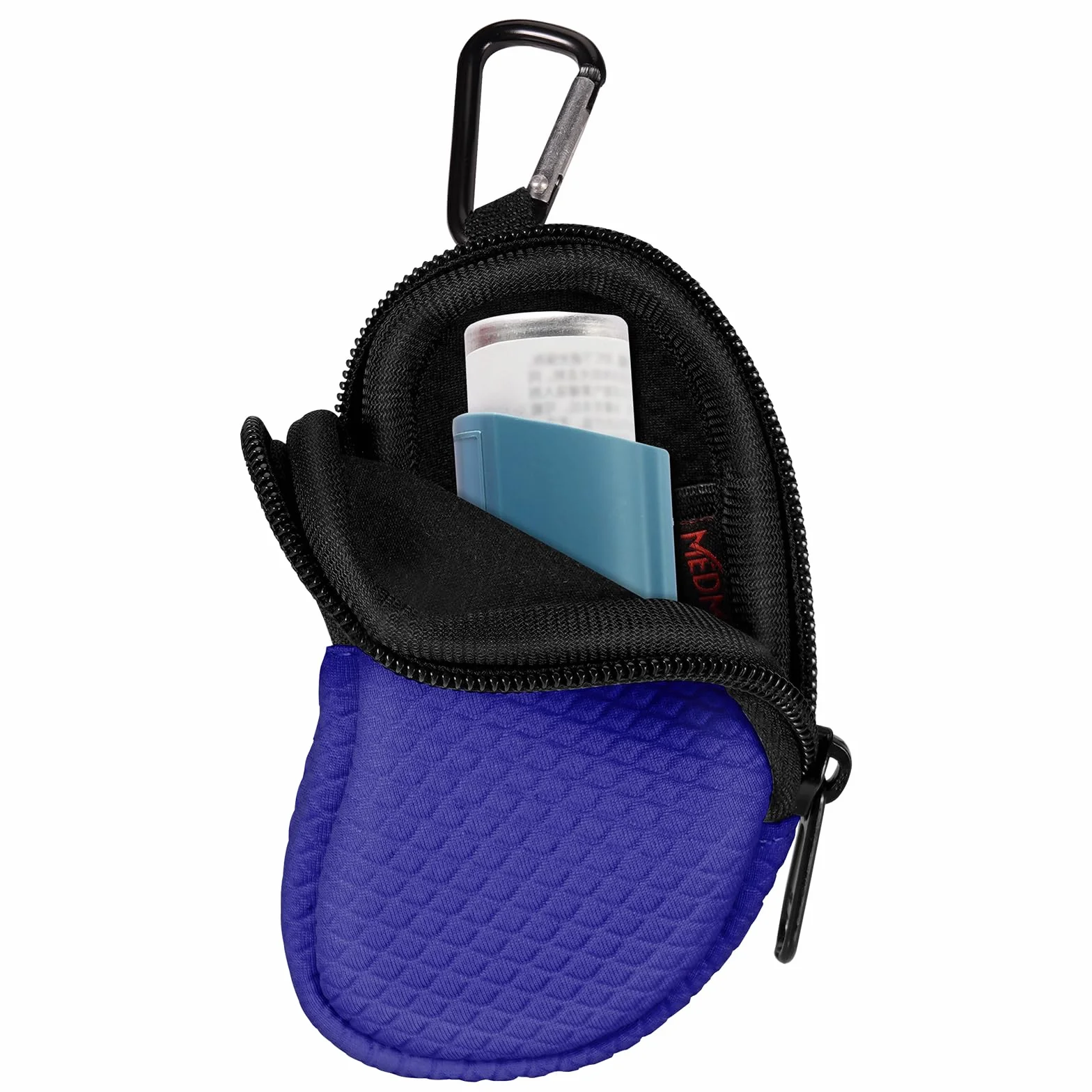 MEDMAX Étui de Transport pour Asthma inhalator, Sac de Rangement léger protection en néoprène avec mousqueton, inhalateur non inclus (étui uniquement) (Bleu marine)