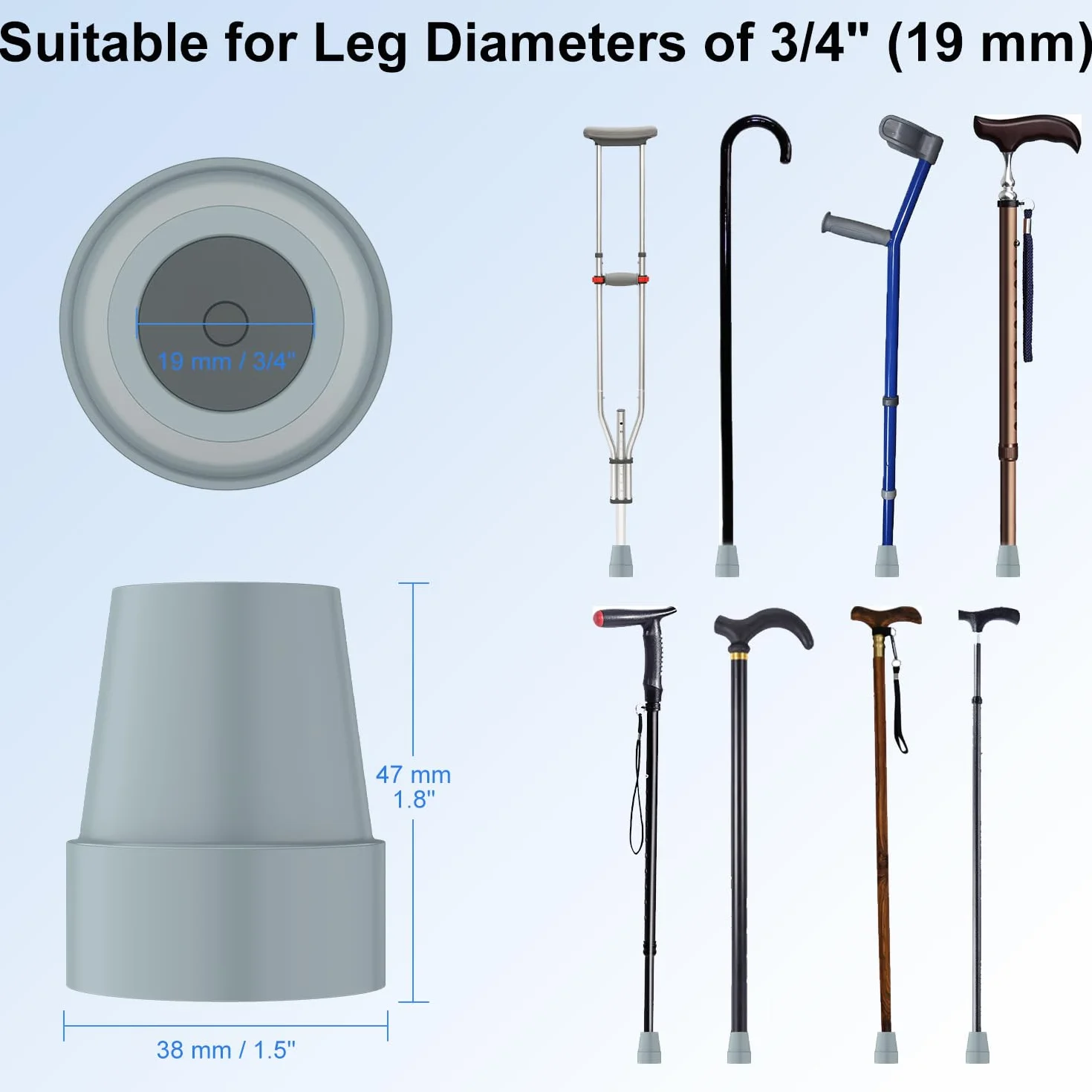 supregear Końcówka rurowa (6 szt.), 19 mm, wymienna końcówka rury, do chodzenia, pałeczki, wysoka wytrzymałość, kauczuk i węgiel czarny, mieszane, antypoślizgowe, stabilne, składane, akcesoria, kolor