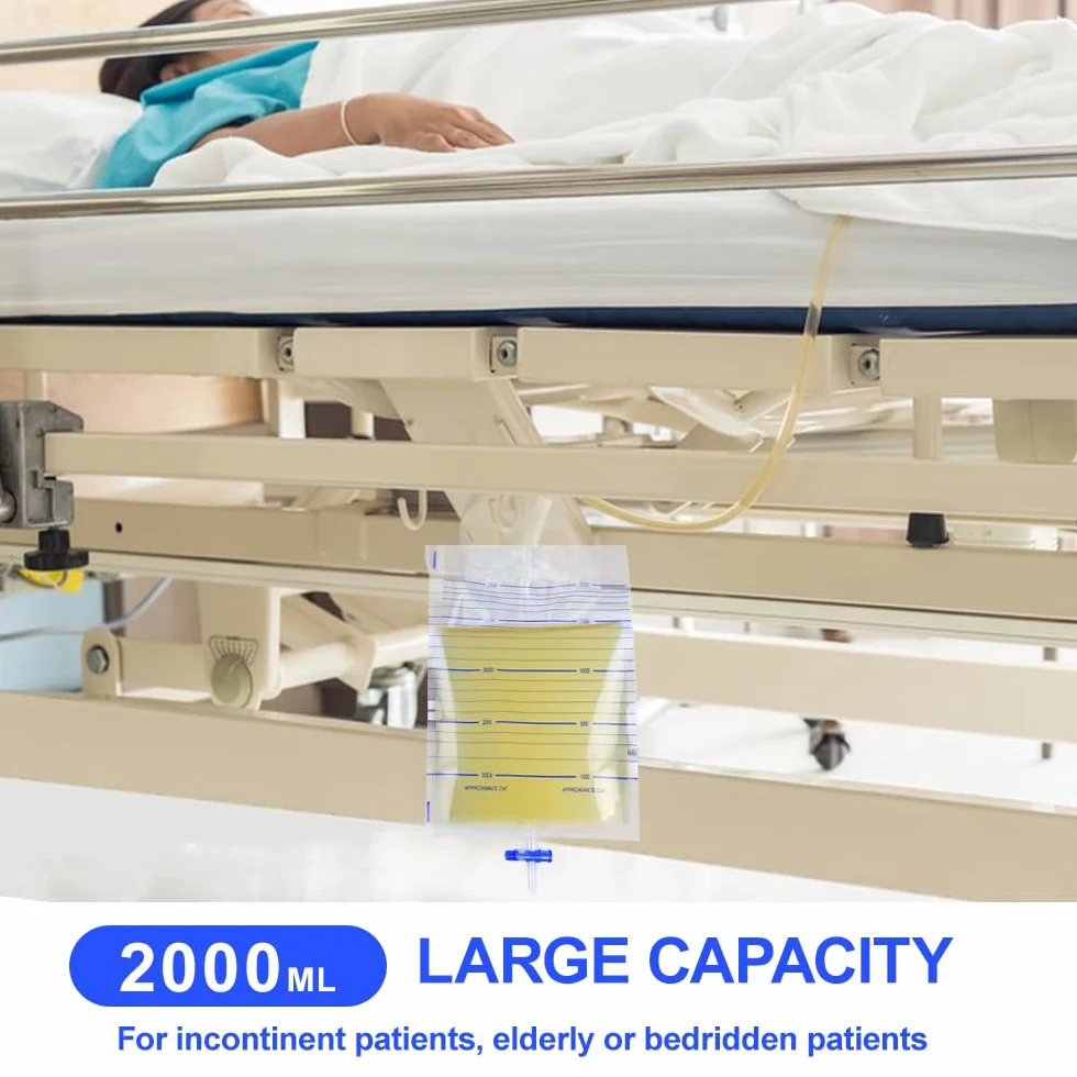 Worki na mocz 2000 ml, 10 sztuk, z cewnikiem 90 cm i zaworem T, zapobiegające cofaniu moczu, worki na nogi do cewnika, worki do treningu moczu dla mężczyzn i kobiet