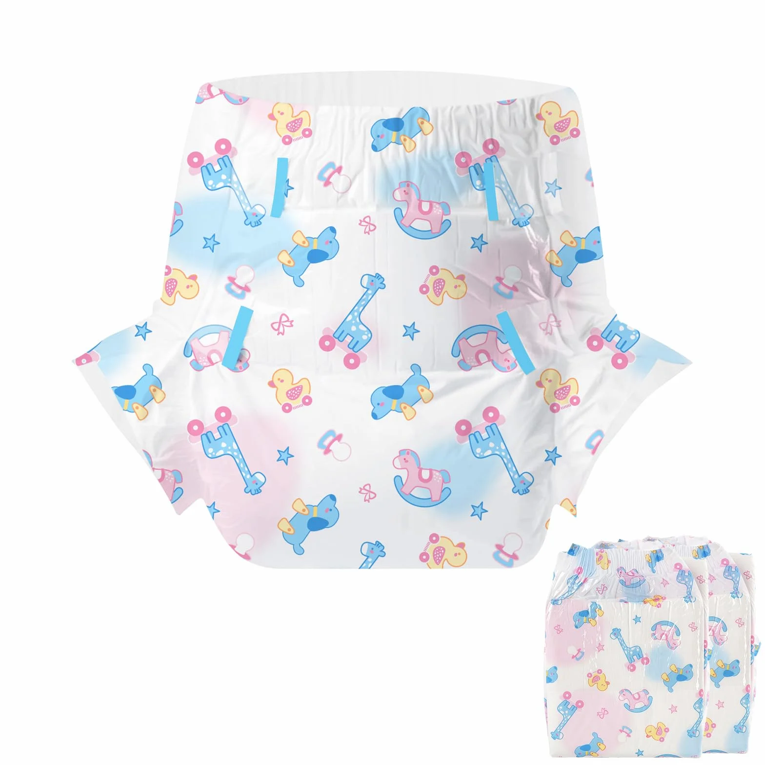 CutiePlusU Pieluchy dla dorosłych, 2 sztuki, jednorazowe majtki do inkontynencji z zakładkami, dla kobiet i mężczyzn, maksymalna chłonność na noc - Rocking Fun (średnie, 76-91 cm)