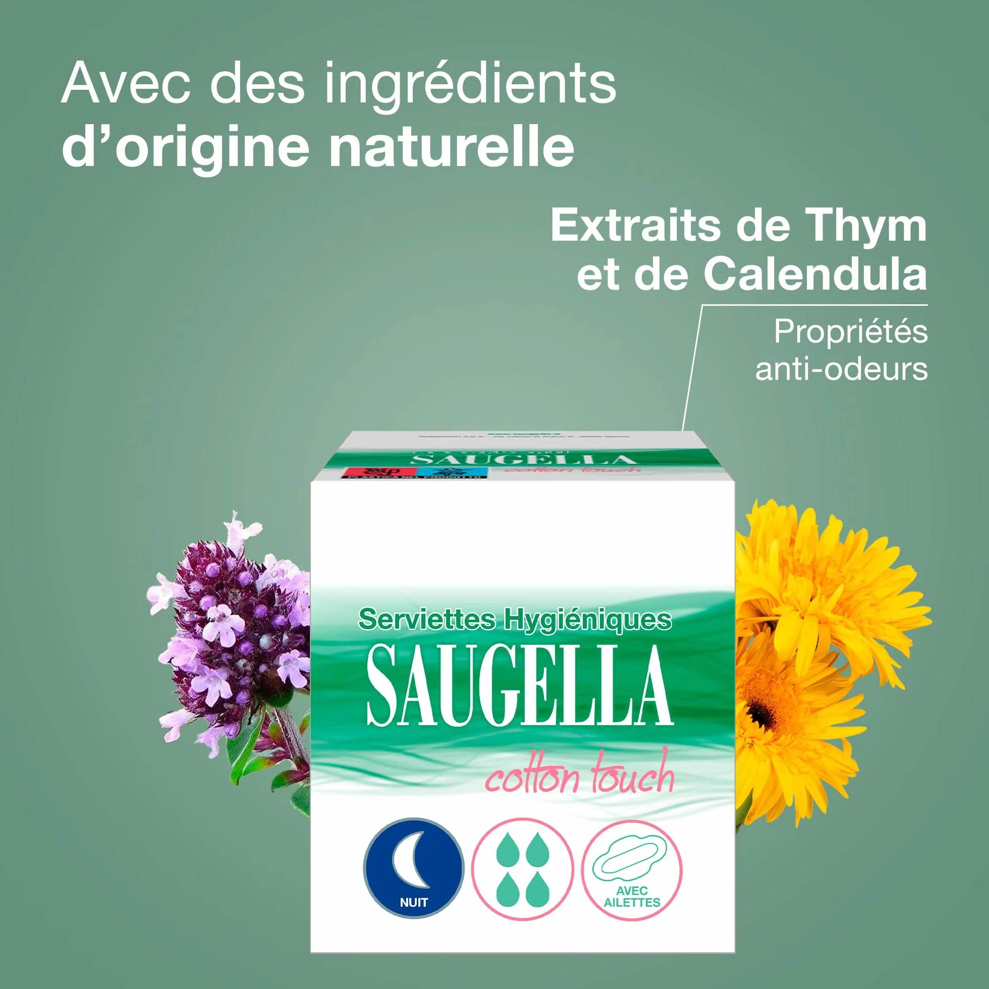 Saugella - Cotton Touch Night - Higieniczne ręczniki - Bardzo chłonne - Bardzo cienkie - Hipoalergiczne ze skrzydełkami - Antyzapachowe - 48 serwetek - Zestaw 4x12