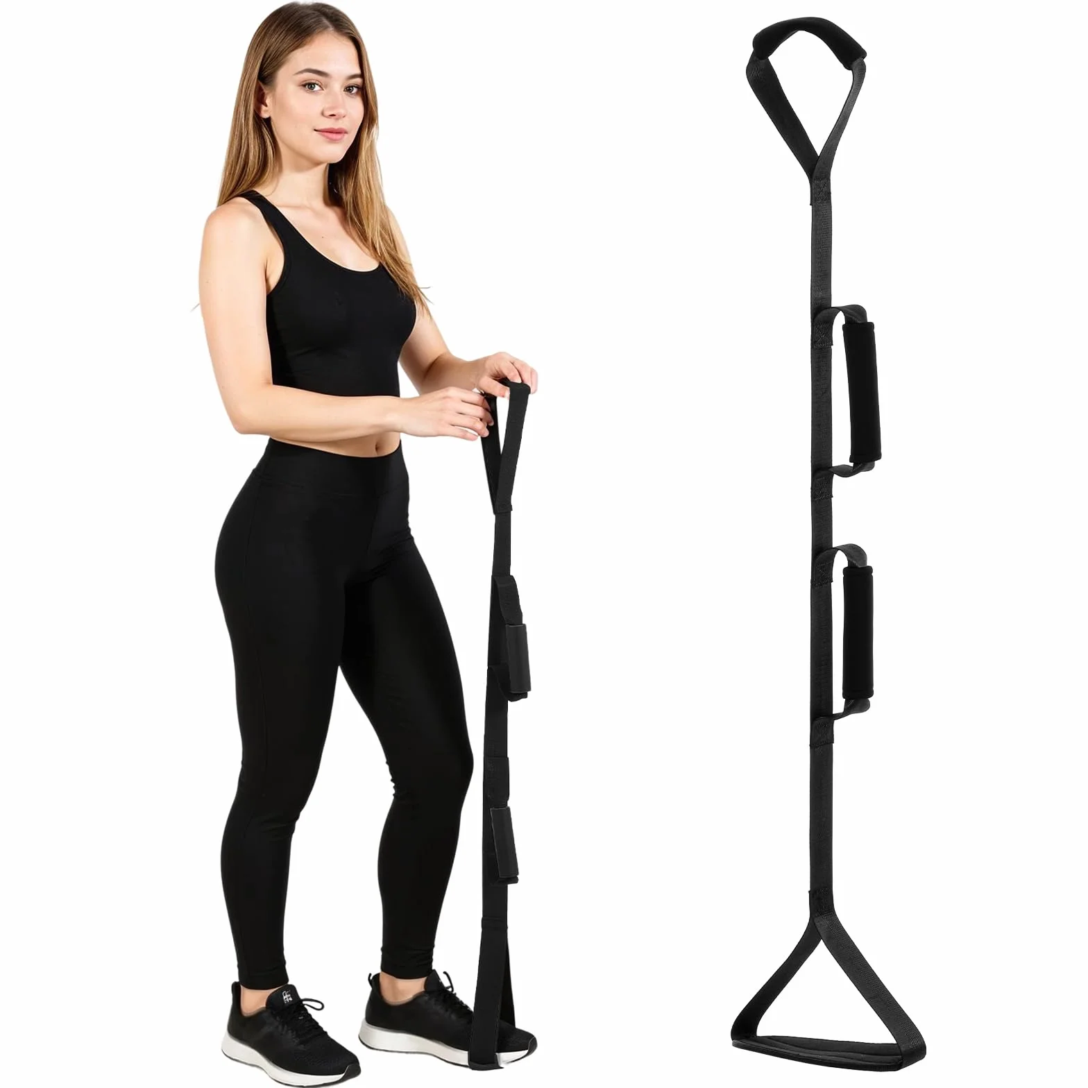 1 pas do podnoszenia nóg, pas do podnoszenia nóg z wyściełaną pętelką, 110 cm, do zakładania i wychodzenia z sofy, łóżka, samochodu i wózka inwalidzkiego (B)
