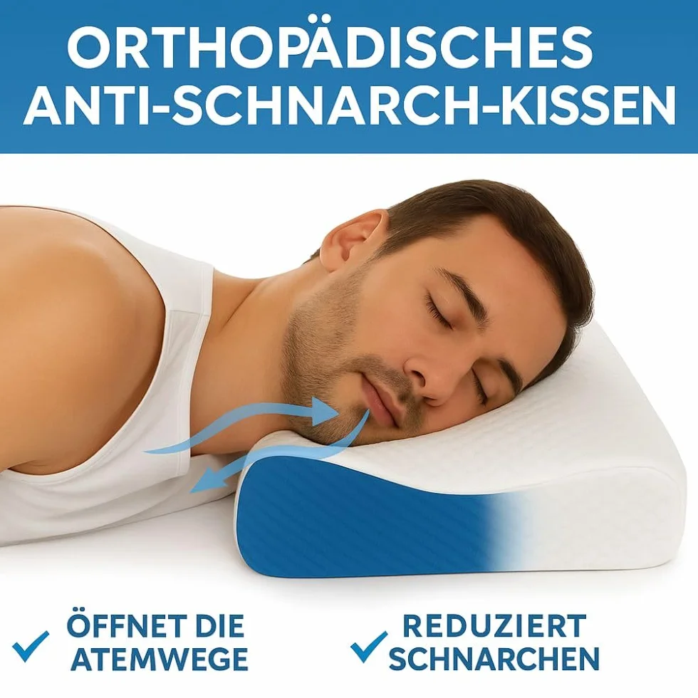 Ortopedyczna poduszka przeciw chrapaniu 60 x 40 x 12 cm – ergonomiczna poduszka pod kark z pianki z pamięcią kształtu zapobiega chrapaniu – poduszka dla osób śpiących na boku i plecach, zdejmowana