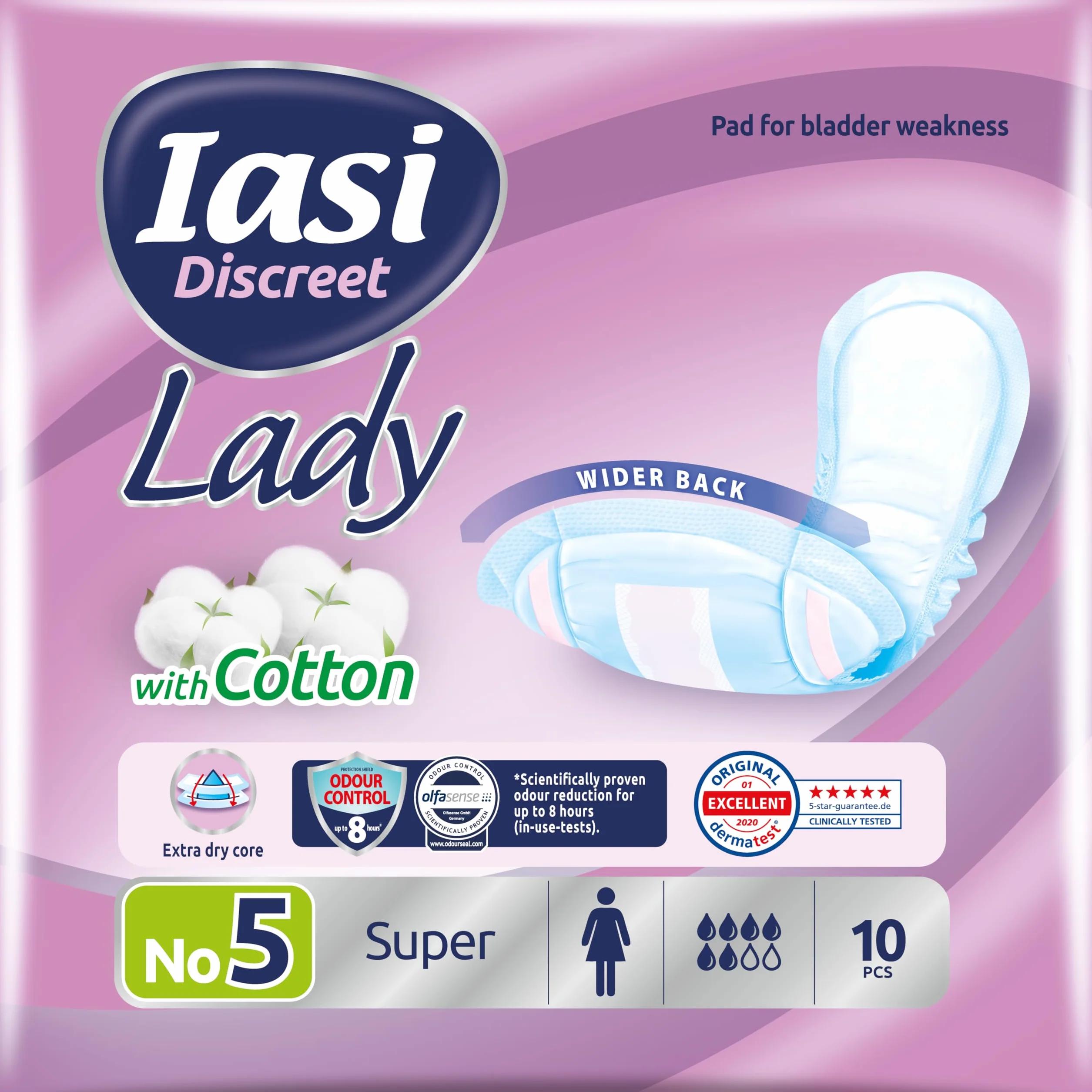IASI Dyskretny LADY, Sorbenty do wycieku moczu Kobiece lekkie i umiarkowane, Super rozmiar, 10 jednostek