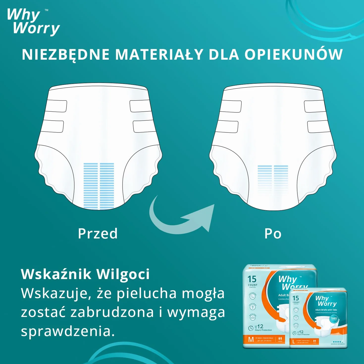 WhyWorry Pieluchy dla Dorosłych o Maksymalnej Chłonności, Jednorazowe Majtki na Nietrzymanie Moczu z Zakładkami, dla Mężczyzn i Kobiet, Kontrola Zapachu, Unisex, Rozmiar XL, 15 Sztuk