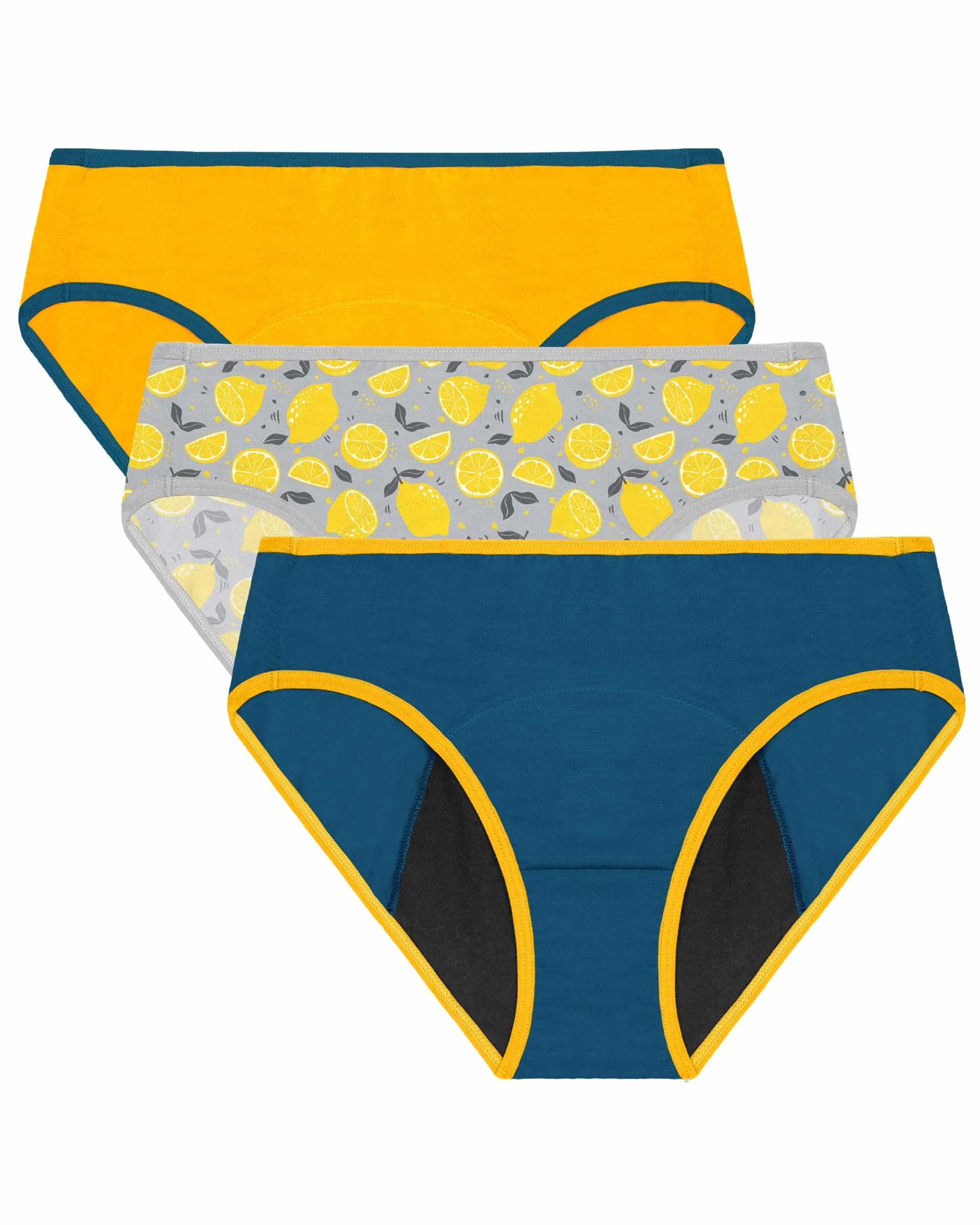 Neione Bielizna Menstruacyjna dla Dziewcząt, Majtki Menstruacyjne dla Nastolatków Średnia Chłonność 3 Sztuki Lemonade Wiek 9-10