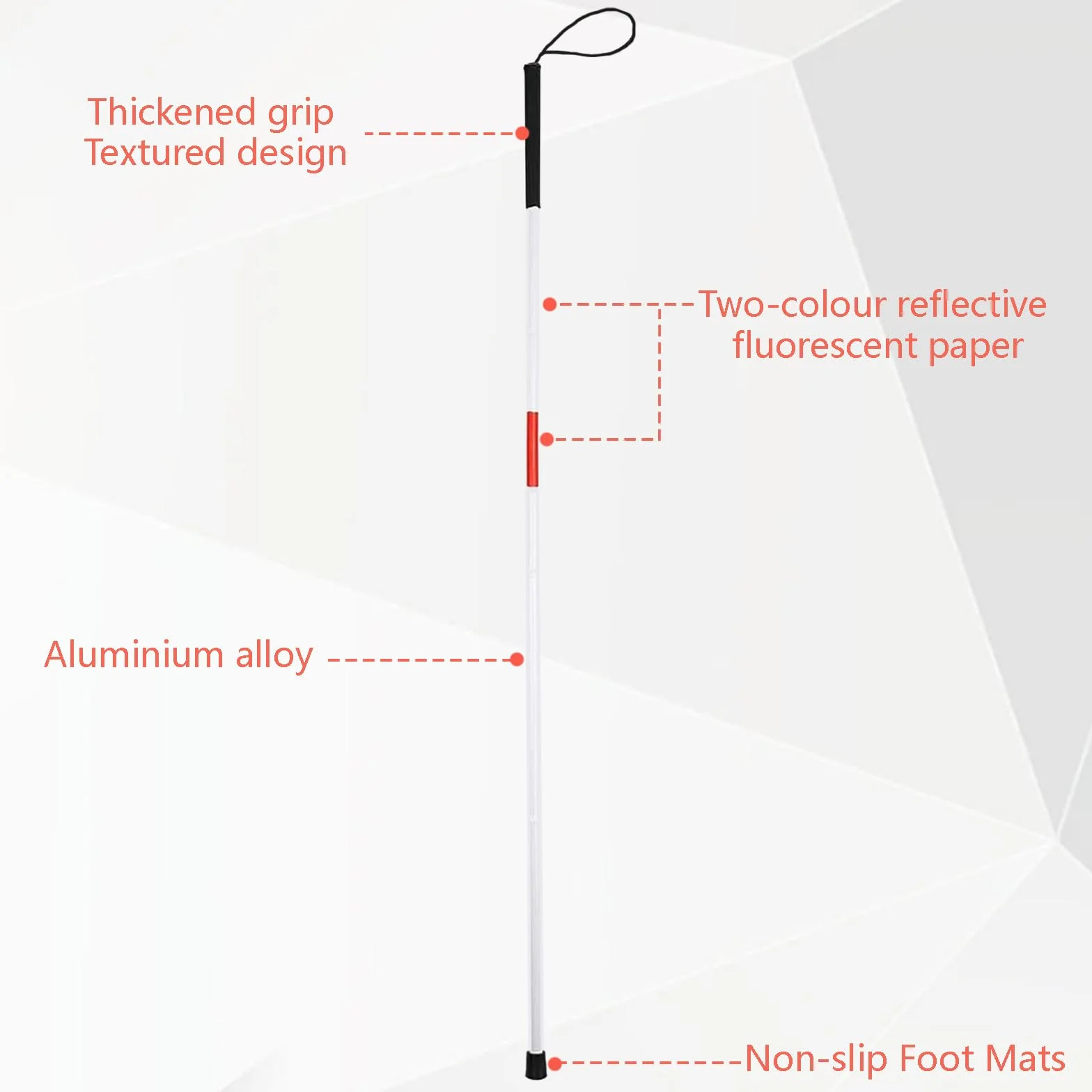 Blind Stick, składana laska do chodzenia, czerwono-biała, odblaskowa laska do chodzenia, 4 sekcje, składana laska dla osób niedowidzących i niewidomych, 123 cm