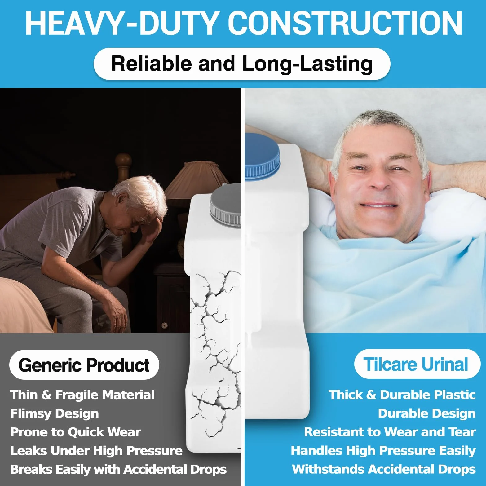 Tilcare przenośne pisuary dla mężczyzn, odporne na wylanie, z nocnym podświetleniem, z pokrywką w ciemności - 3000 ml/101 uncji, butelki na mocz dla mężczyzn, butelka na mocz dla mężczyzn, męski