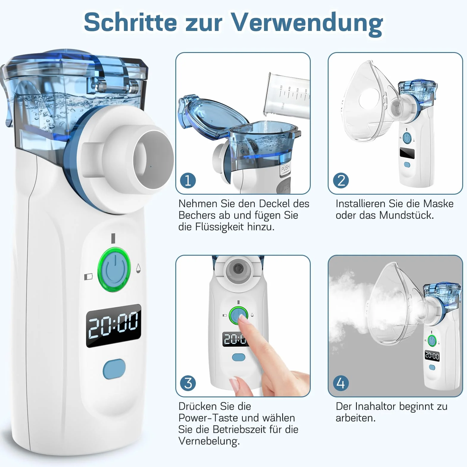 Nigecue Inhalator Przenośny Zestaw Nebulizatora Cichy Nebulizator z Ustnikiem i Maseczką dla Dzieci i Dorosłych, Ładowany przez USB