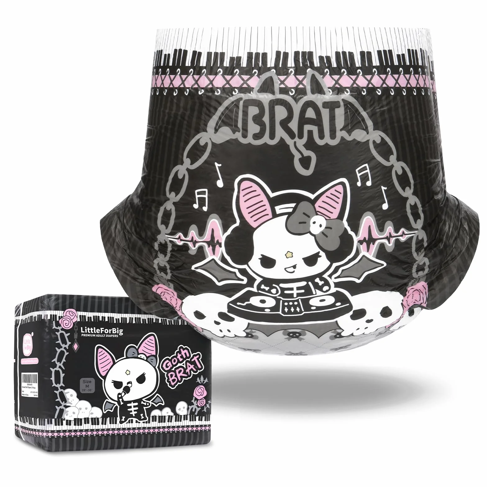 LittleForBig Ultra chłonne pieluchy dla dorosłych z nadrukiem 7000 ml 10 sztuk Goth Brat (L)