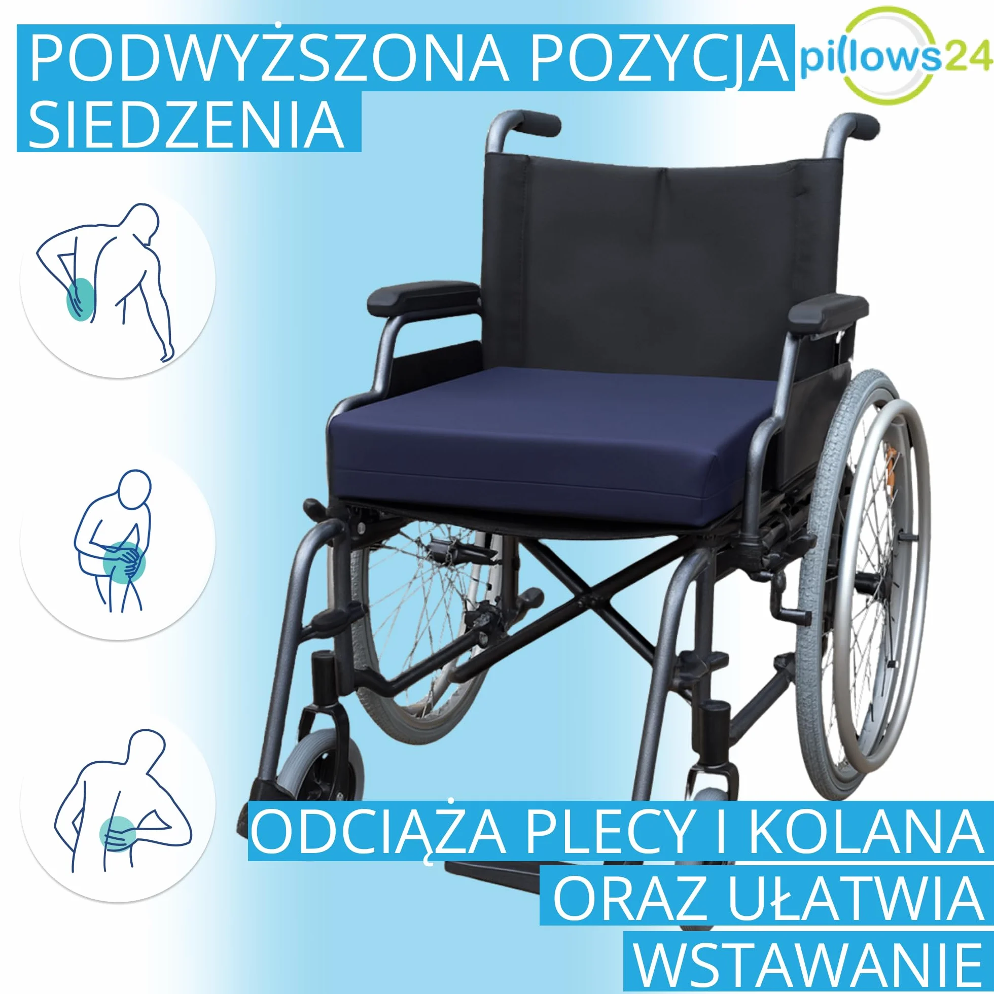 Poduszka na krzesło 40×40×8 cm | Ergonomiczne siedzisko dla dorosłych i seniorów | Siedzisko z pianką Memory i HR | Wodoodporny, zdejmowany pokrowiec | Poduszka do wózka inwalidzkiego
