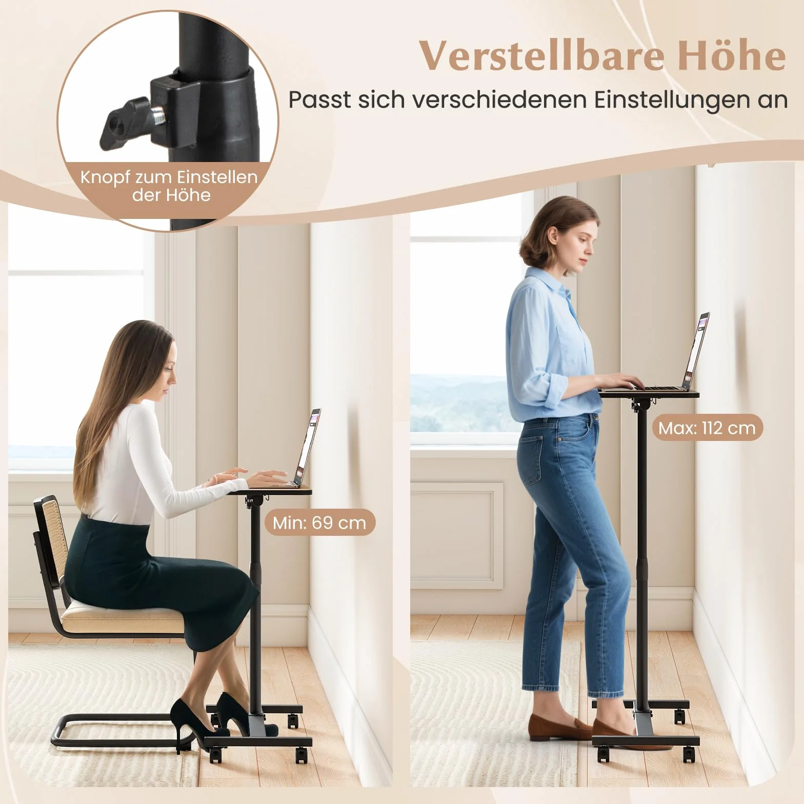 COSTWAY Stolik do łóżka z regulacją wysokości, obrotowy 360°, stolik pod laptopa