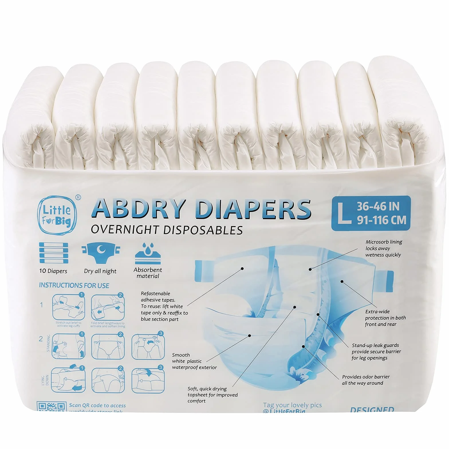 LittleForBig Pieluchy dla dorosłych ABDry Large 36"-46" 10 sztuk
