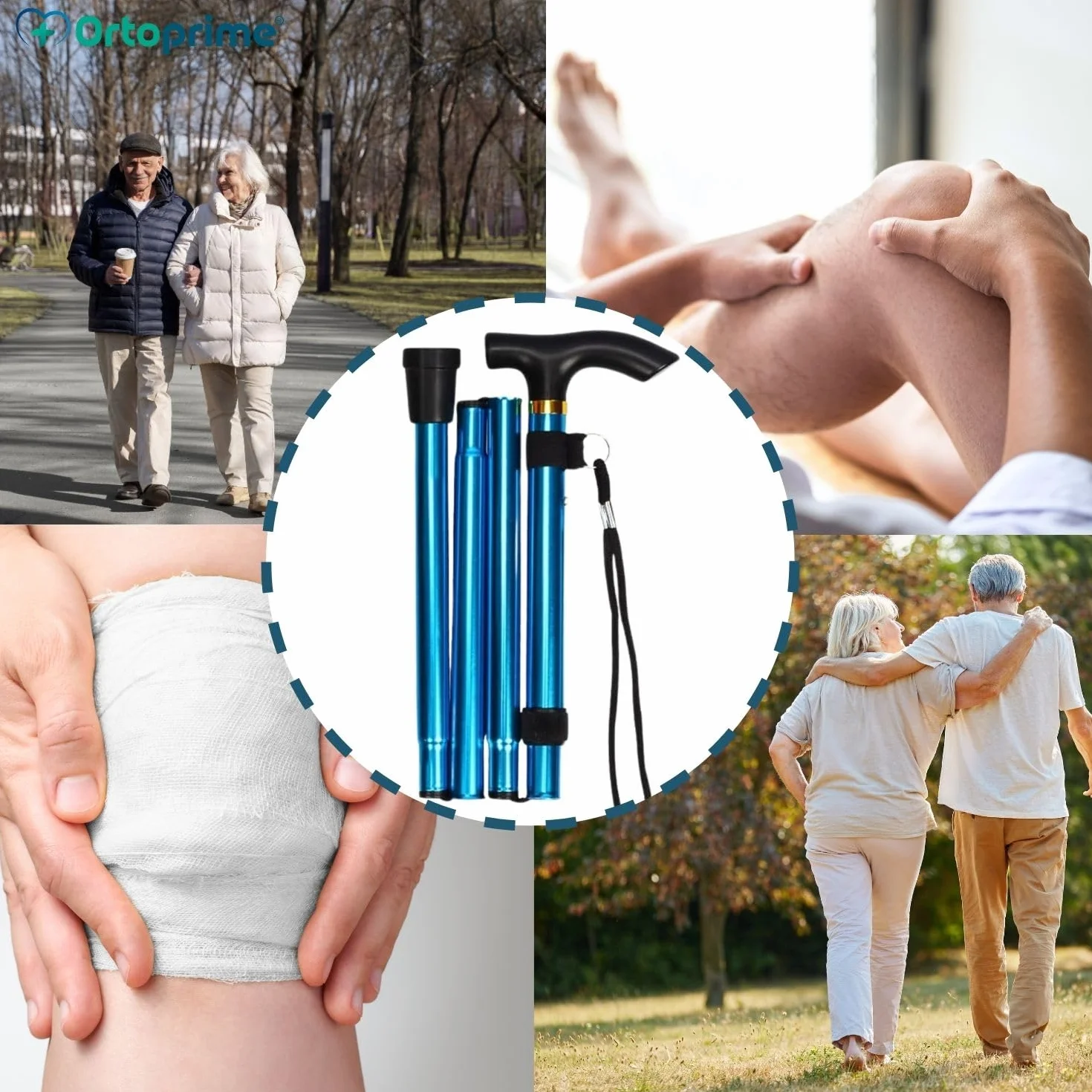 OrtoPrime Składana i wysuwana laska dla seniorów - kijki ortopedyczne do chodzenia dla kobiet i mężczyzn w podeszłym wieku