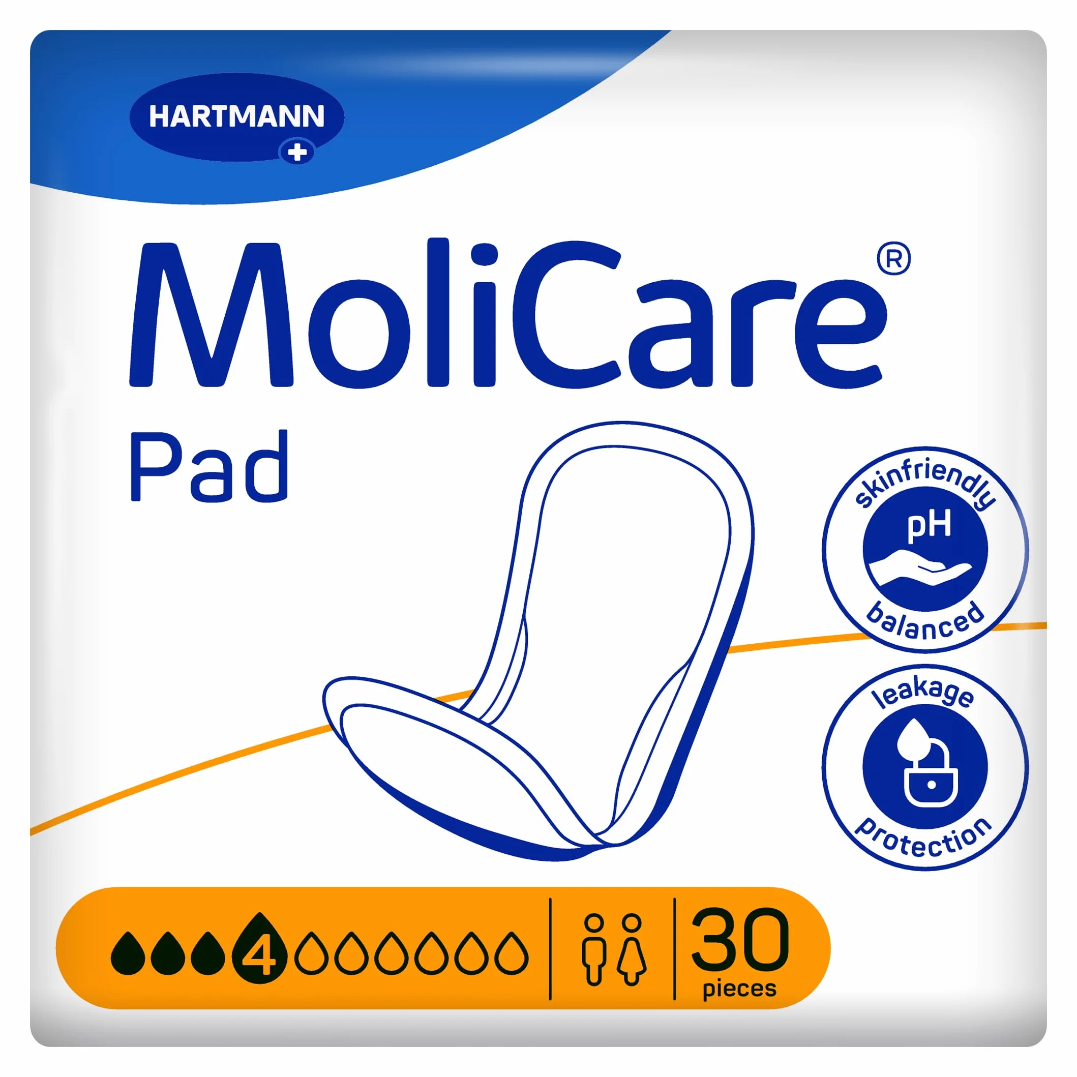 MoliCare Pad 4 krople, bardzo długa wkładka dla dorosłych dla kobiet i mężczyzn ze średnią niewydolnością pęcherza, neutralizuje zapachy, ochrona przed wyciekiem, zaawansowana ochrona skóry, 30 sztuk