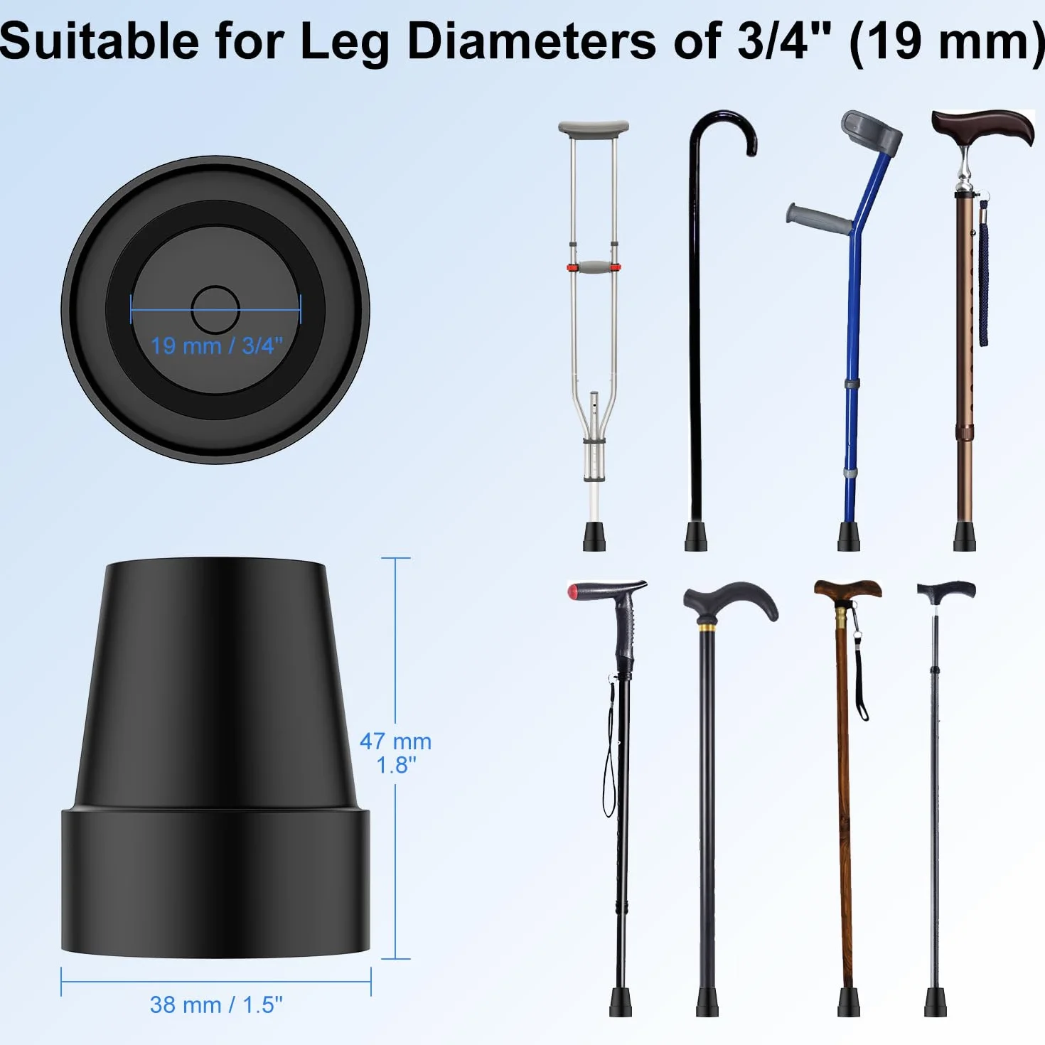 supregear Katyki kulowe 18 mm 19 mm (x4 sztuk) - Końcówki do laski i kuli - gumowe końcówki, końcówki do lasek