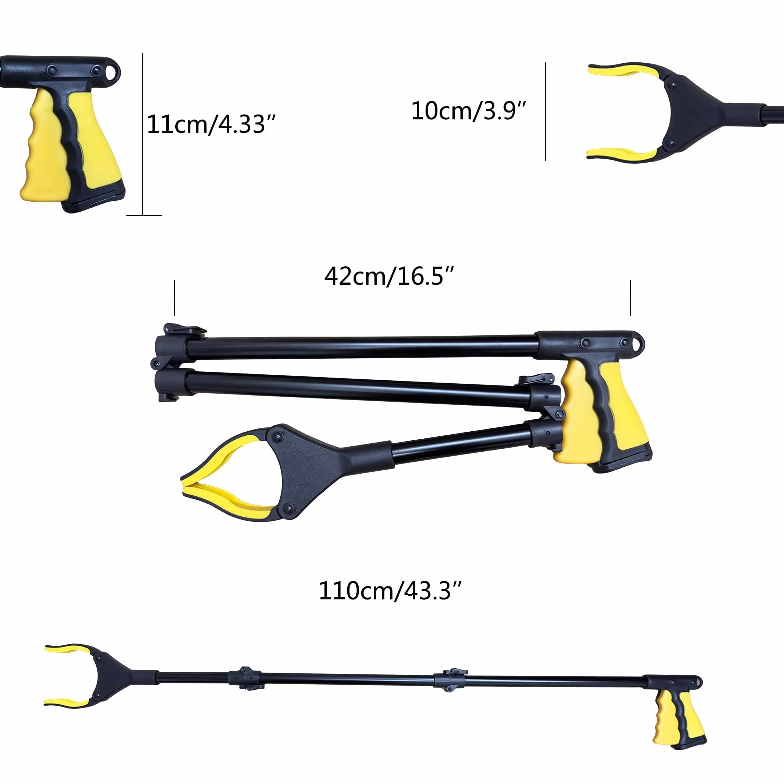 Szczypce chwytakowe dla seniorów, 110 cm, aluminiowe, długie, składane chwytaki z magnetycznymi końcówkami, pomoc w chwytaniu, dla osób niepełnosprawnych, zbieranie odpadów (czarne)